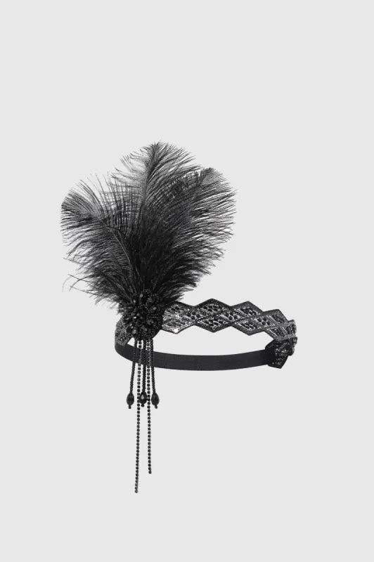 Beaded Rhinestone Floral Feather Headband sold by BABEYOND