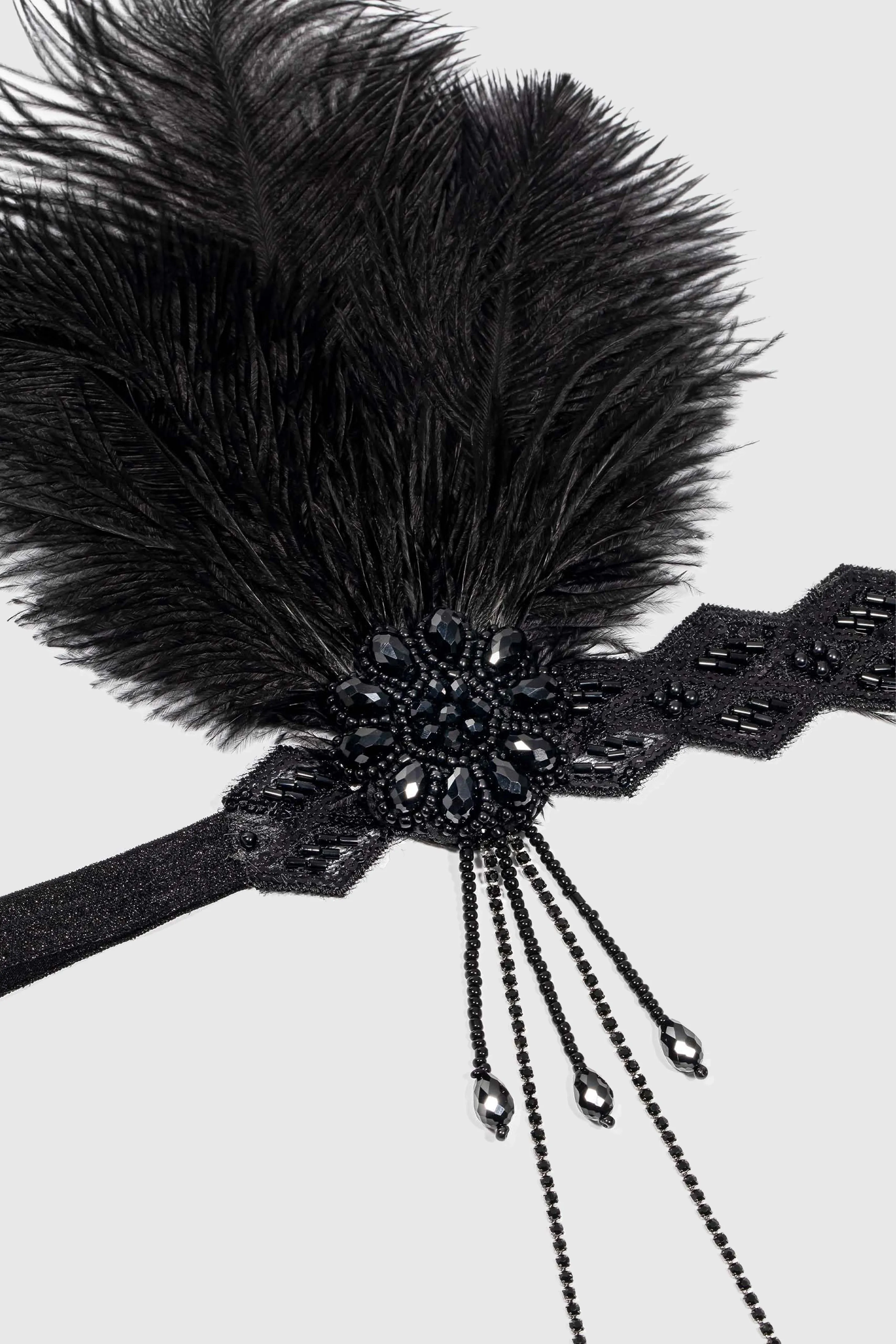 Beaded Rhinestone Floral Feather Headband sold by BABEYOND product image thumbnail 2