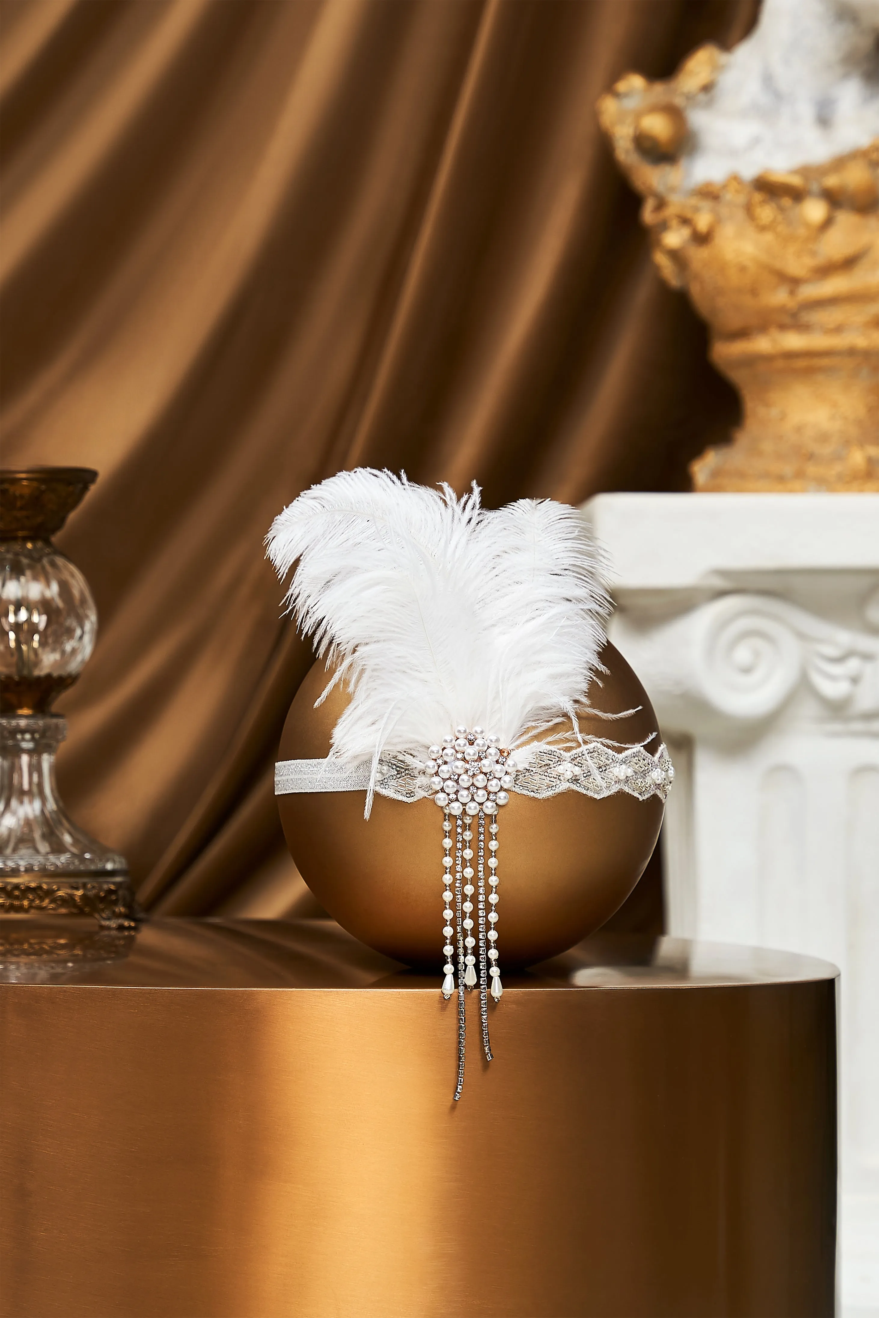 Beaded Rhinestone Floral Feather Headband sold by BABEYOND product image thumbnail 5