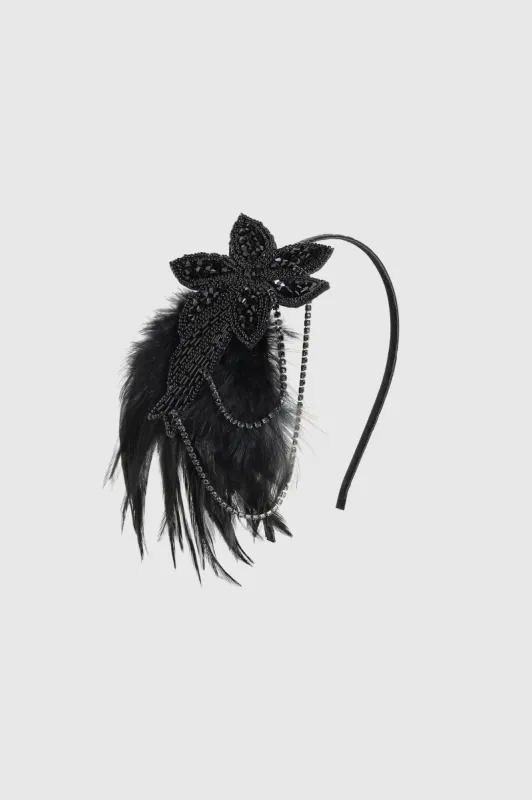 Embroidered Blossom Feather Headband sold by BABEYOND