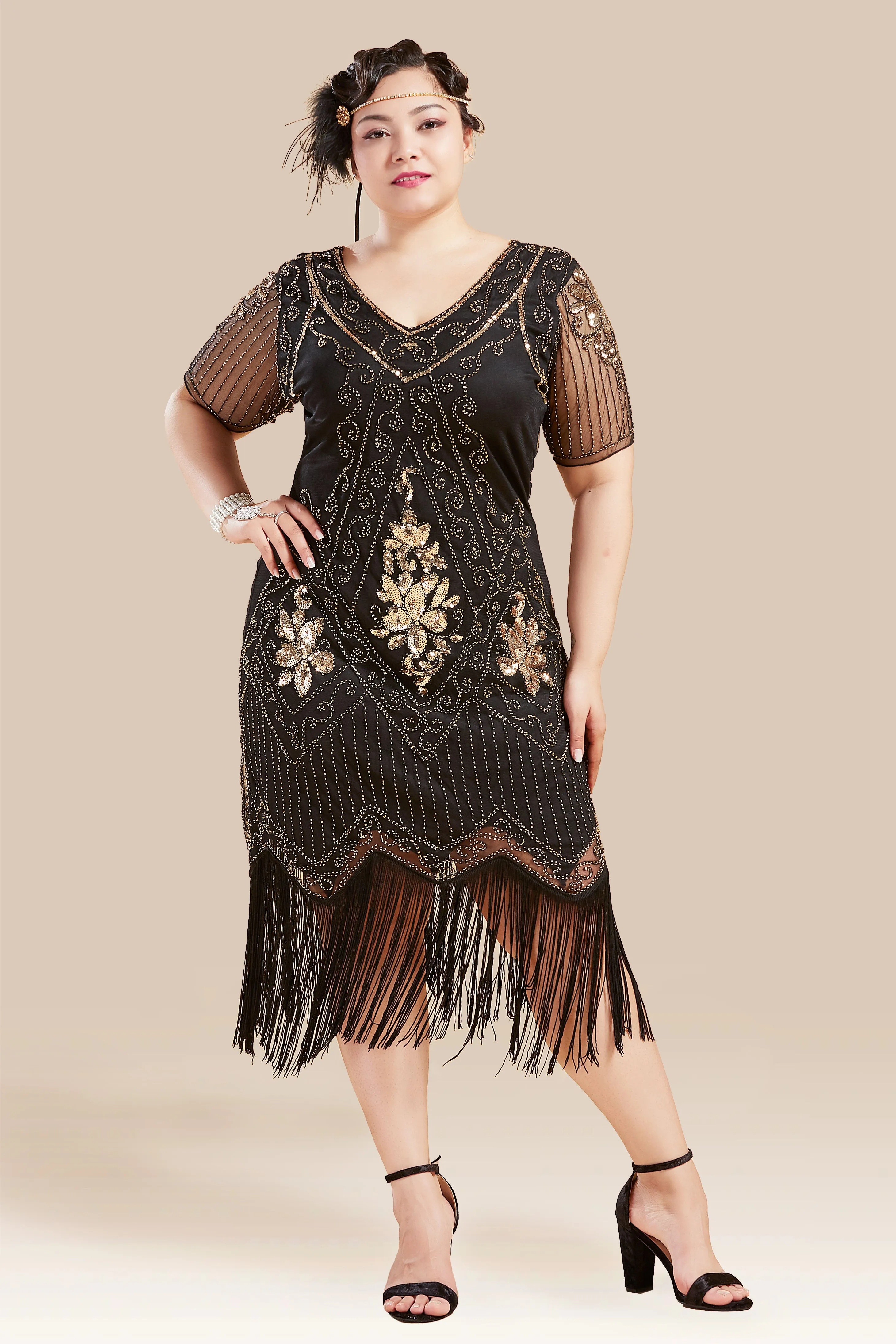 Vintage Paisley Flapper Fringe Plus Size Dress sold by BABEYOND
