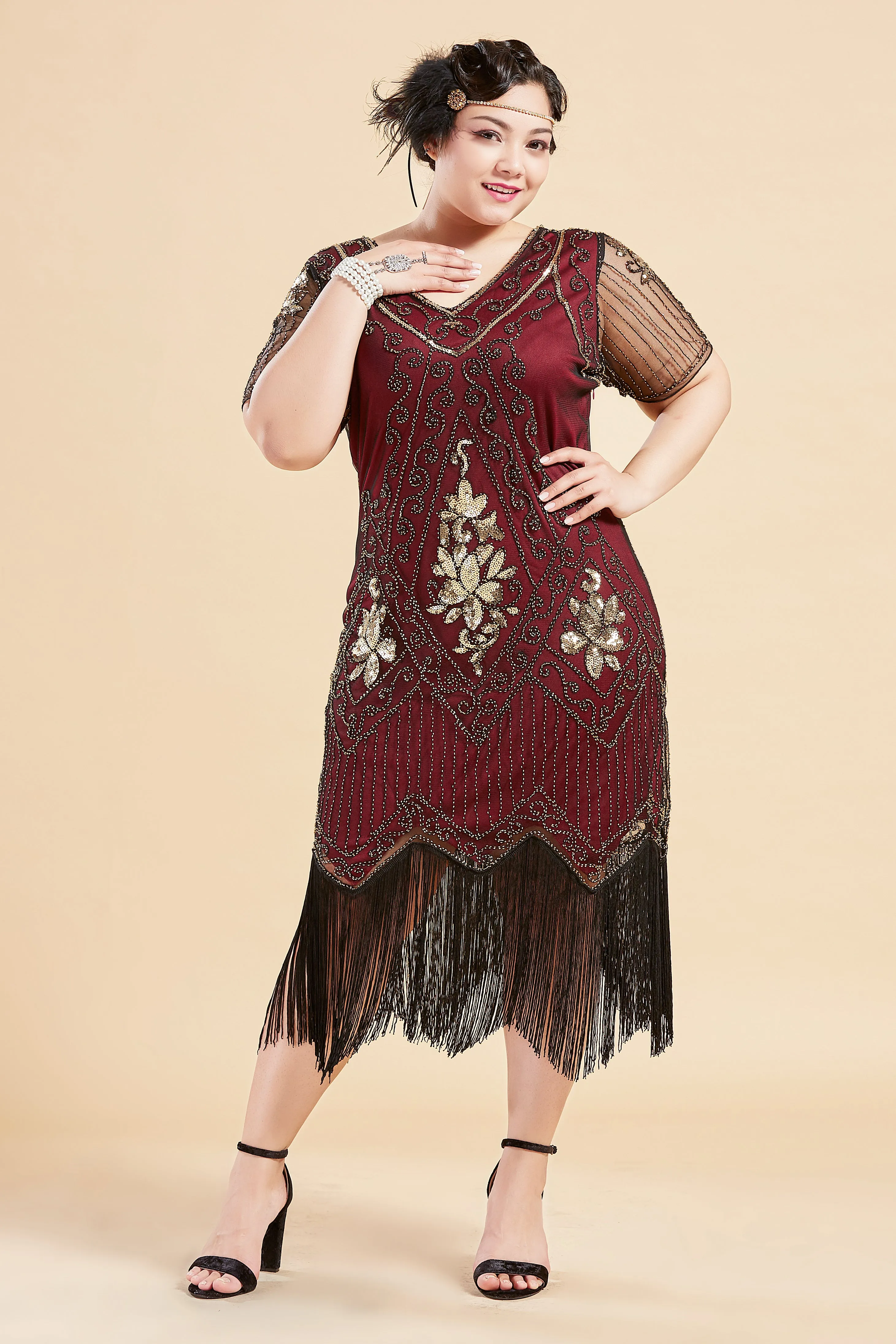 Vintage Paisley Flapper Fringe Plus Size Dress sold by BABEYOND product image thumbnail 5