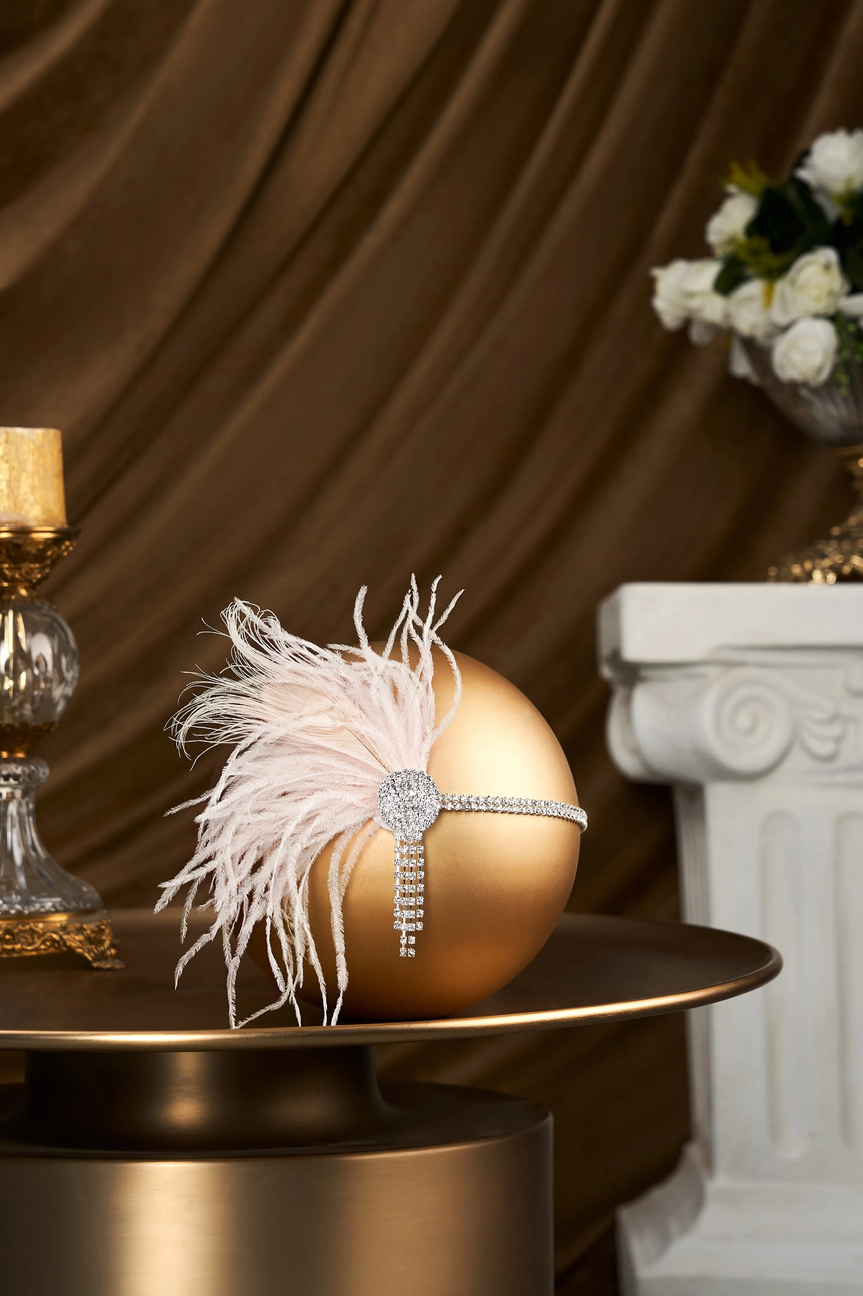 Ostrich Feather Rhinestone Headpiece sold by BABEYOND product image thumbnail 3