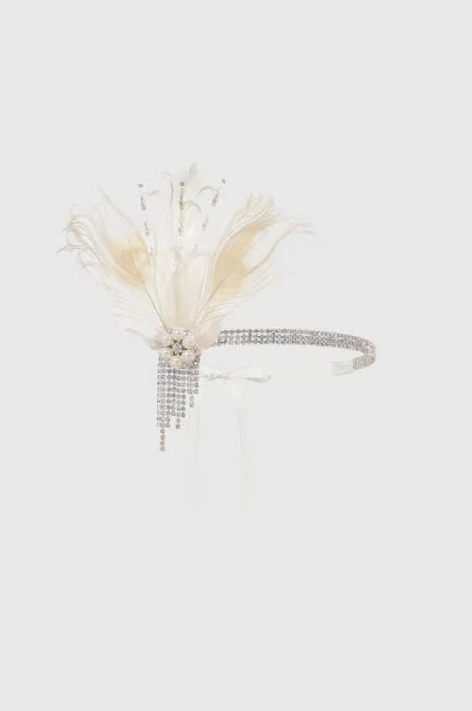 Pearl Rhinestone Feather Headband sold by BABEYOND