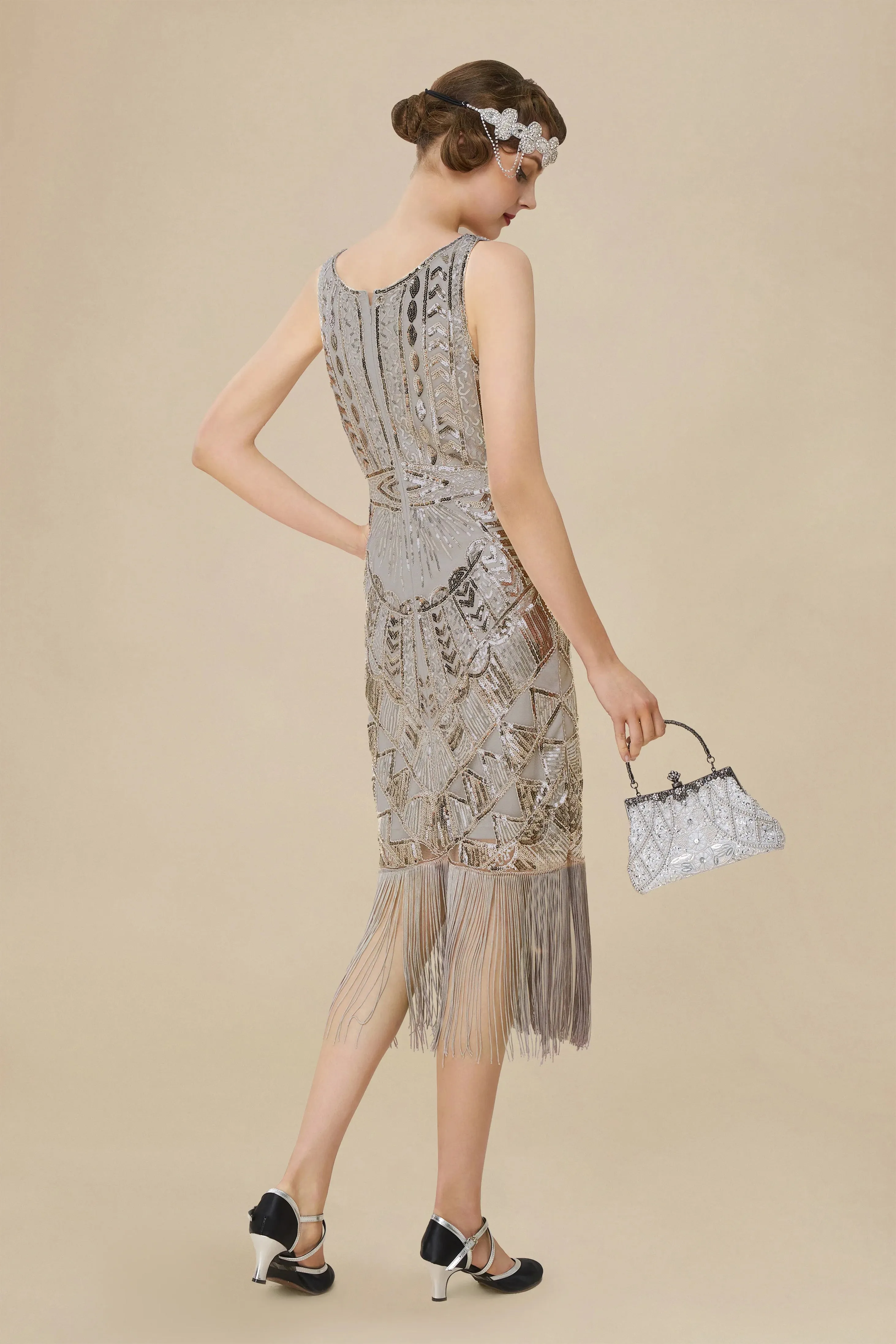 Glitter Sequin V-Neck Art Deco Slip Dress sold by BABEYOND product image thumbnail 2