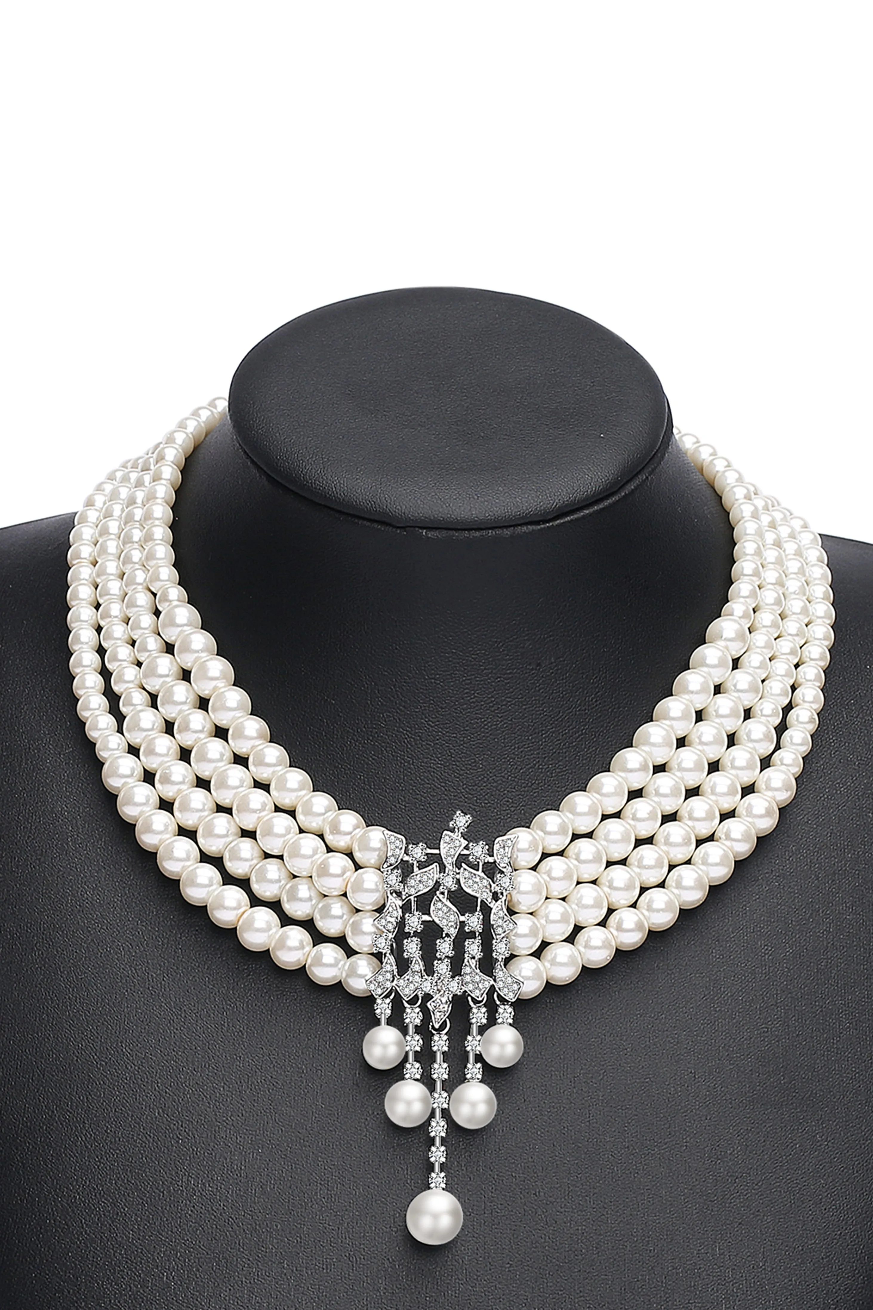 Rhinestone Studded Multi-layer Pearl Necklace sold by BABEYOND product image thumbnail 5