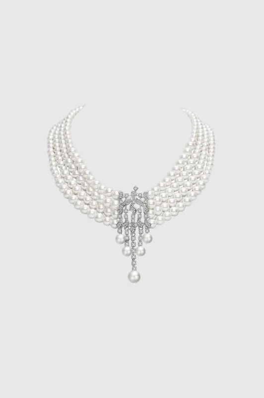Rhinestone Studded Multi-layer Pearl Necklace sold by BABEYOND