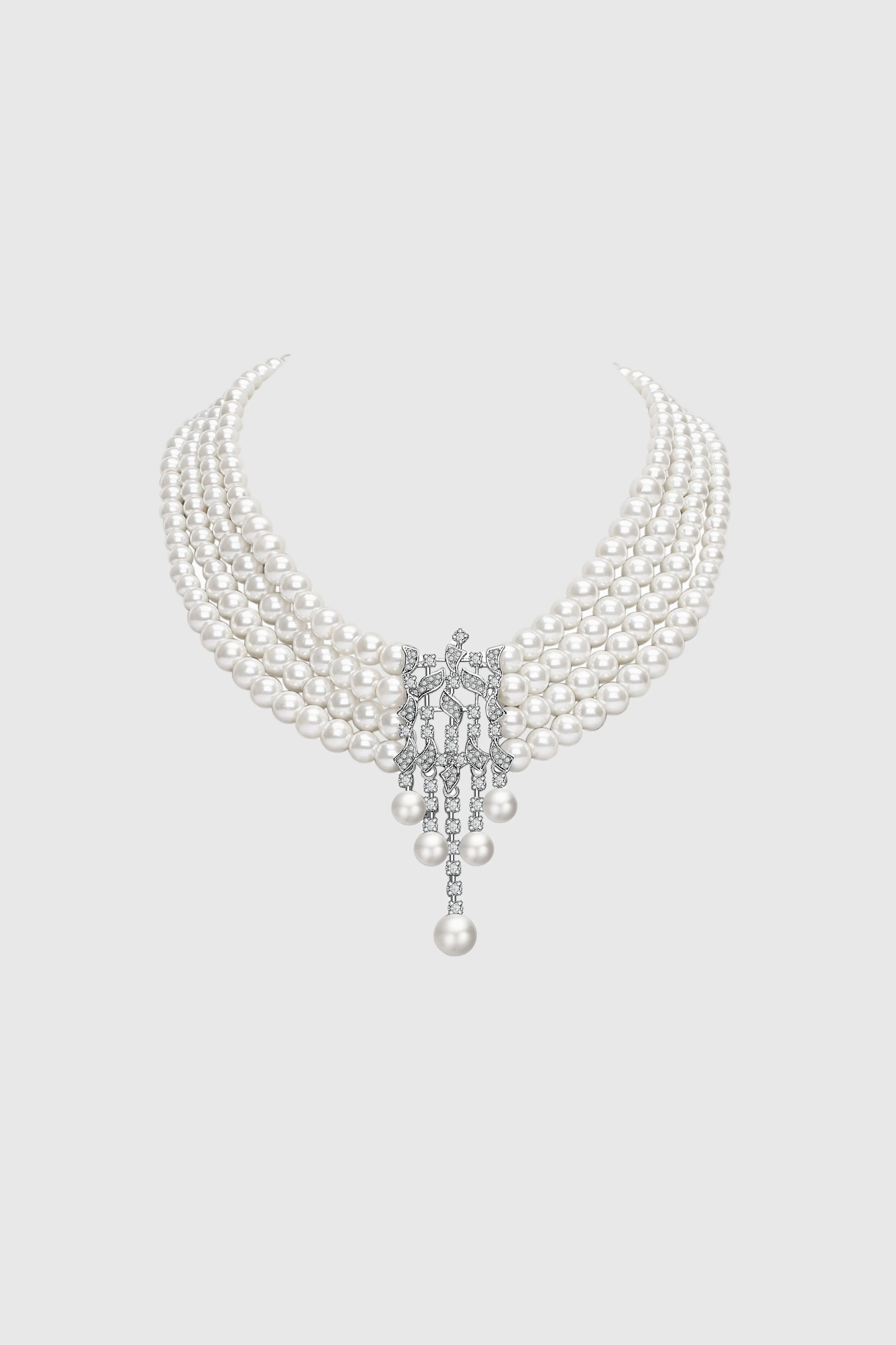 Rhinestone Studded Multi-layer Pearl Necklace sold by BABEYOND
