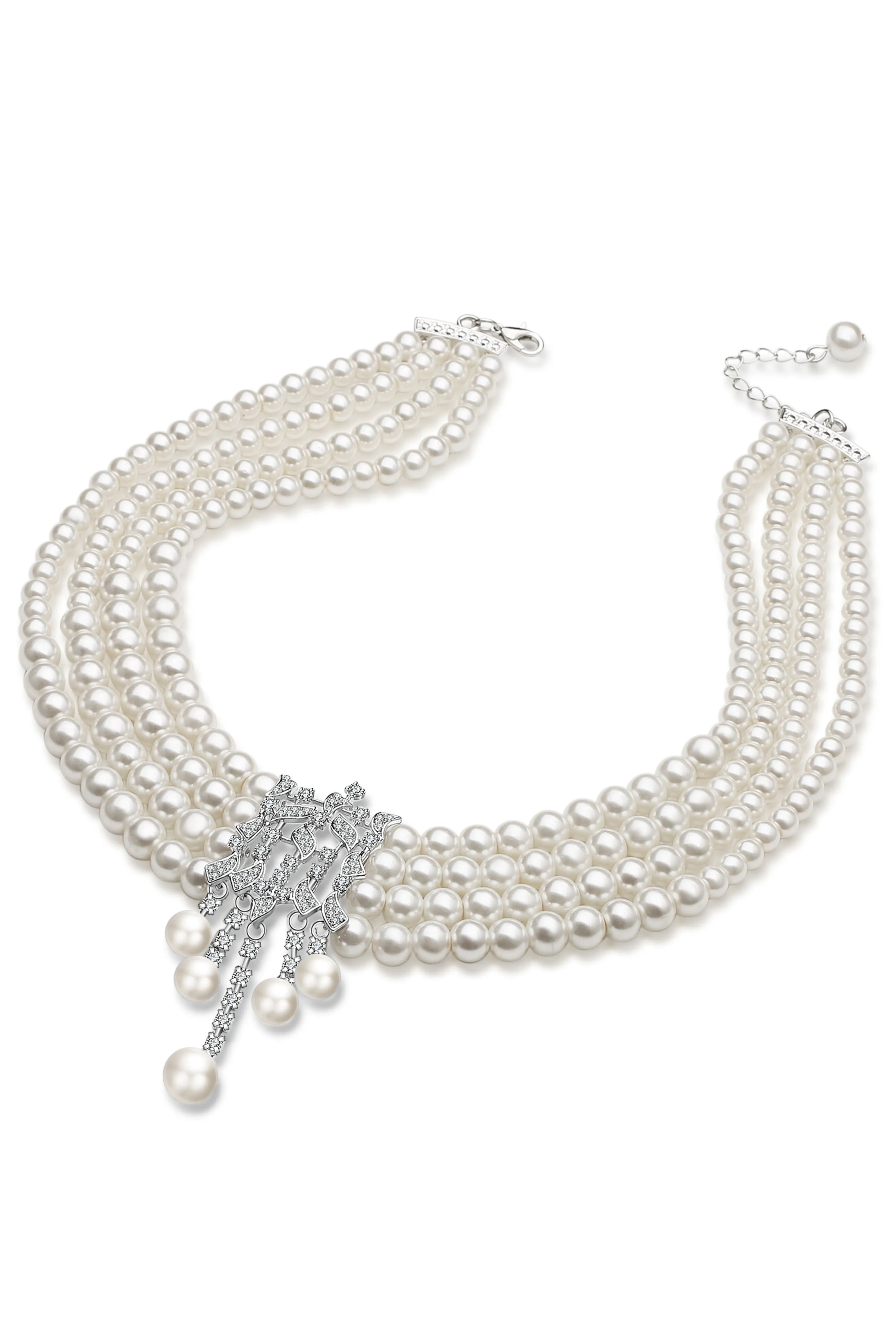 Rhinestone Studded Multi-layer Pearl Necklace sold by BABEYOND product image thumbnail 4
