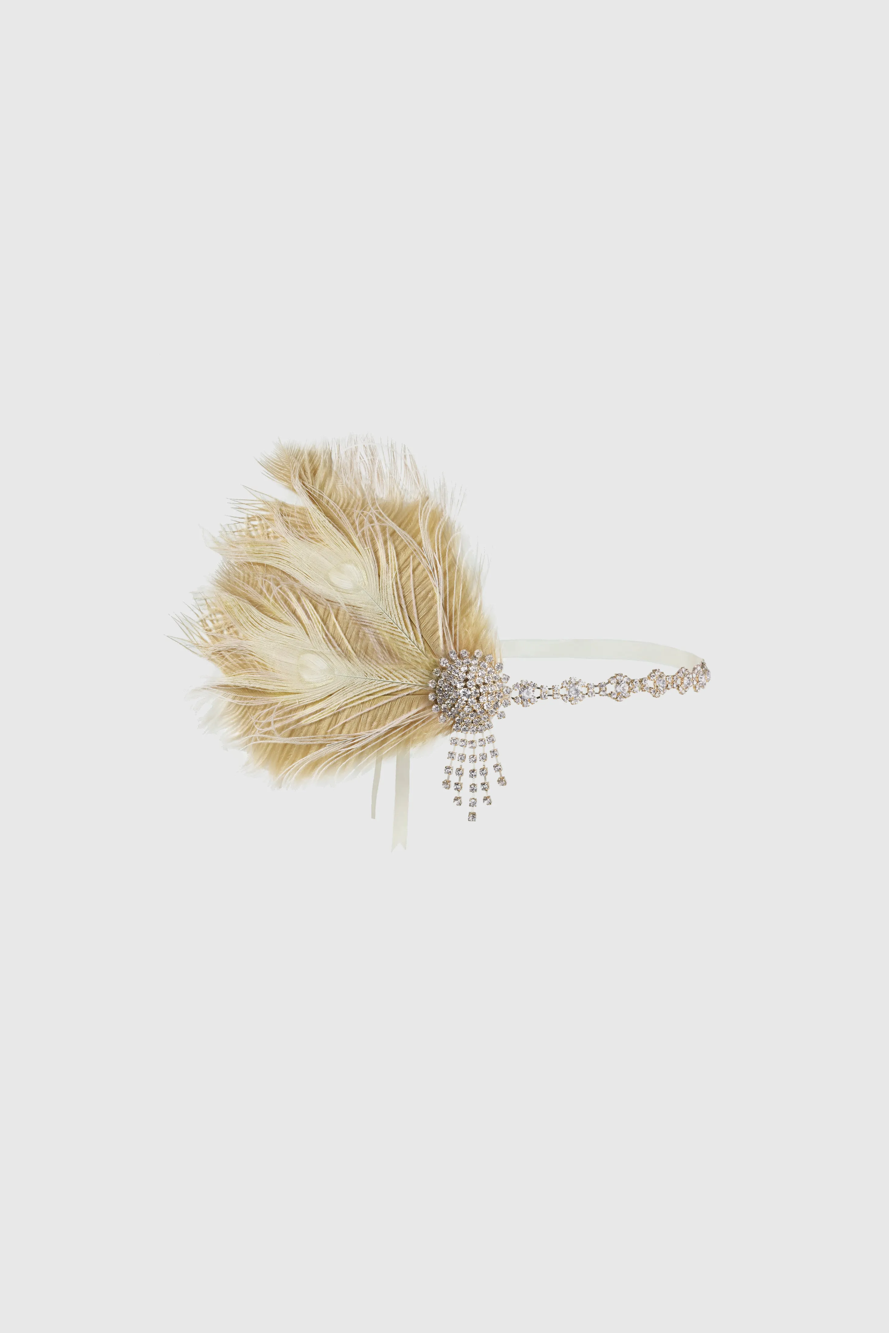 Rhinestone Chain Feather Headpiece sold by BABEYOND