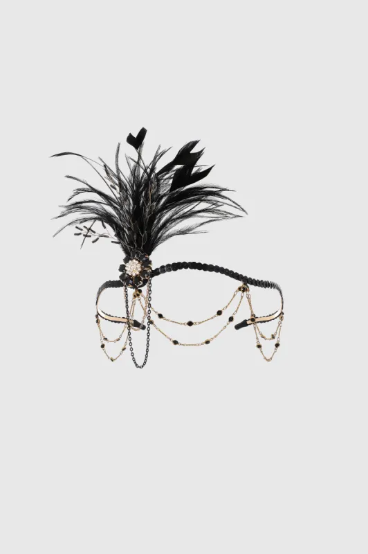 Beaded Crystal Chain Feather Headband sold by BABEYOND