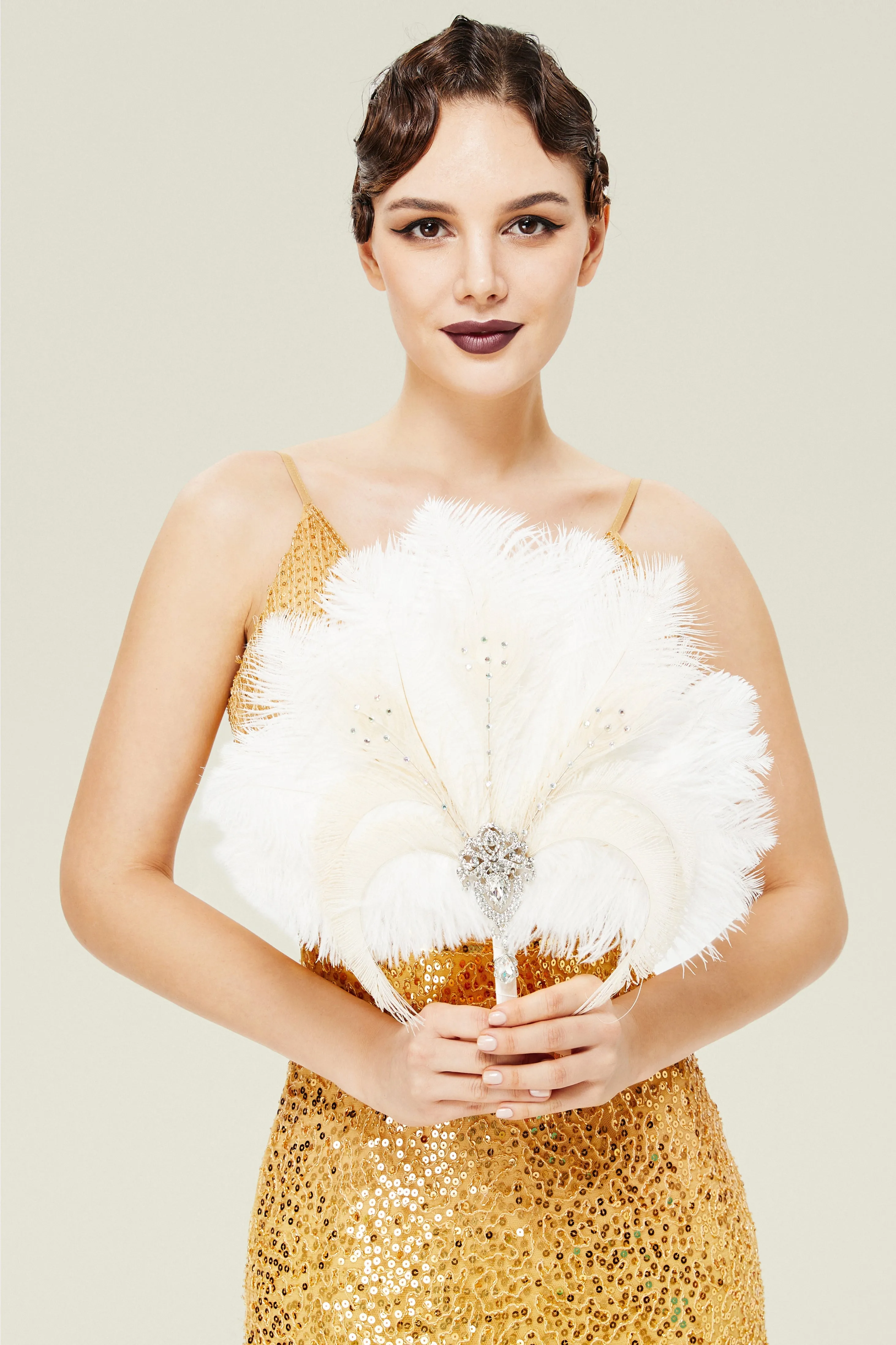 1920s Vintage Rhinestone Feather Fan sold by BABEYOND product image thumbnail 3