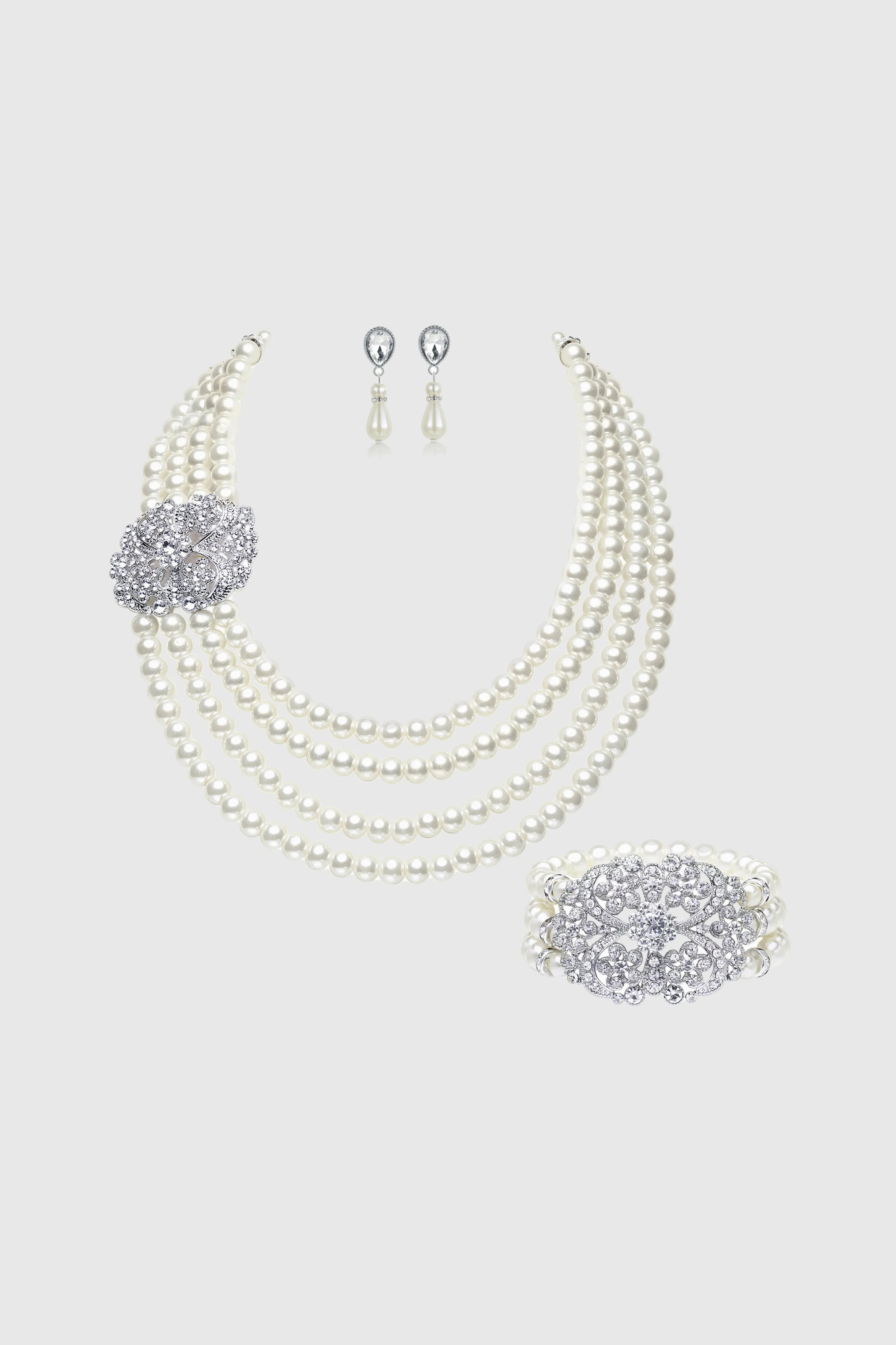 Shiny Layered Pearl Rhinestone Necklace Set sold by BABEYOND