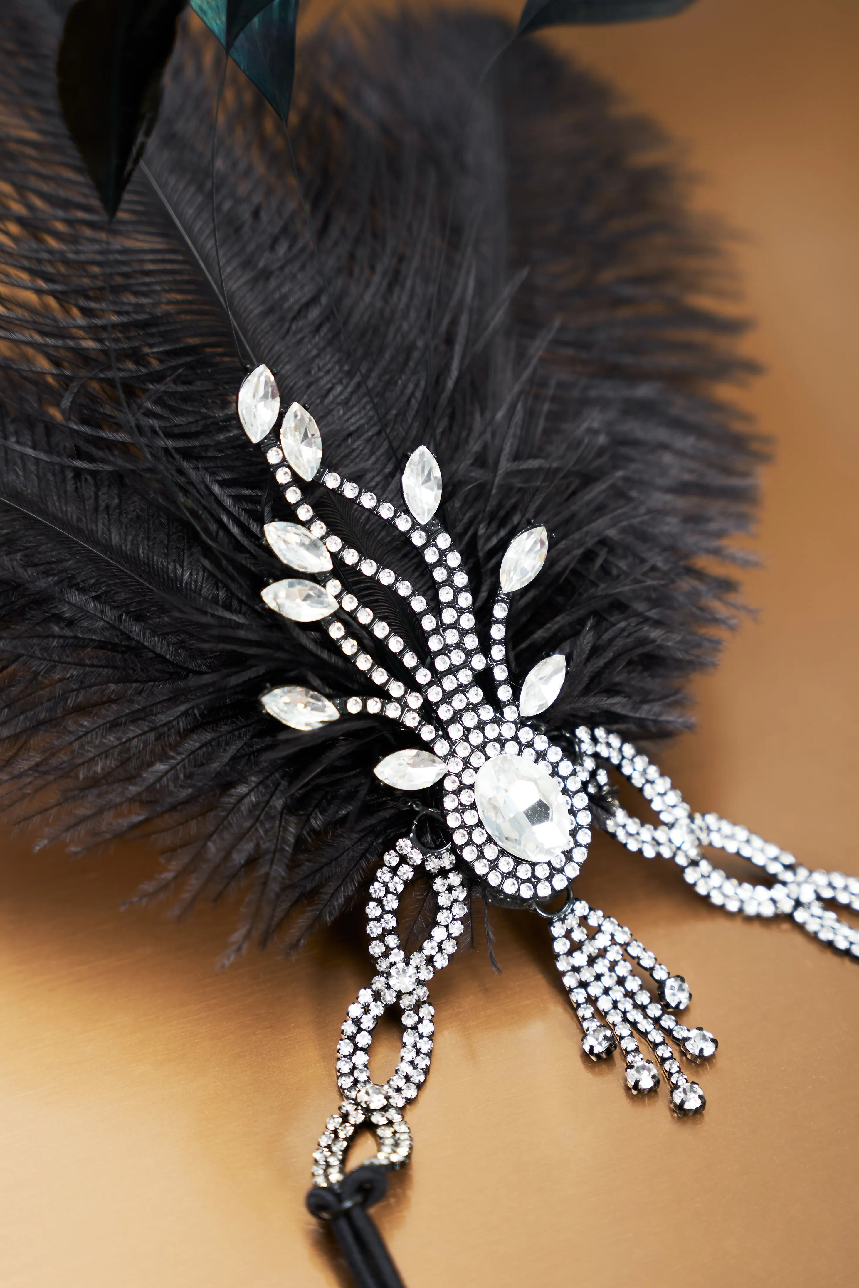 Beaded Rhinestone Tassel Feather Headpiece sold by BABEYOND product image thumbnail 4