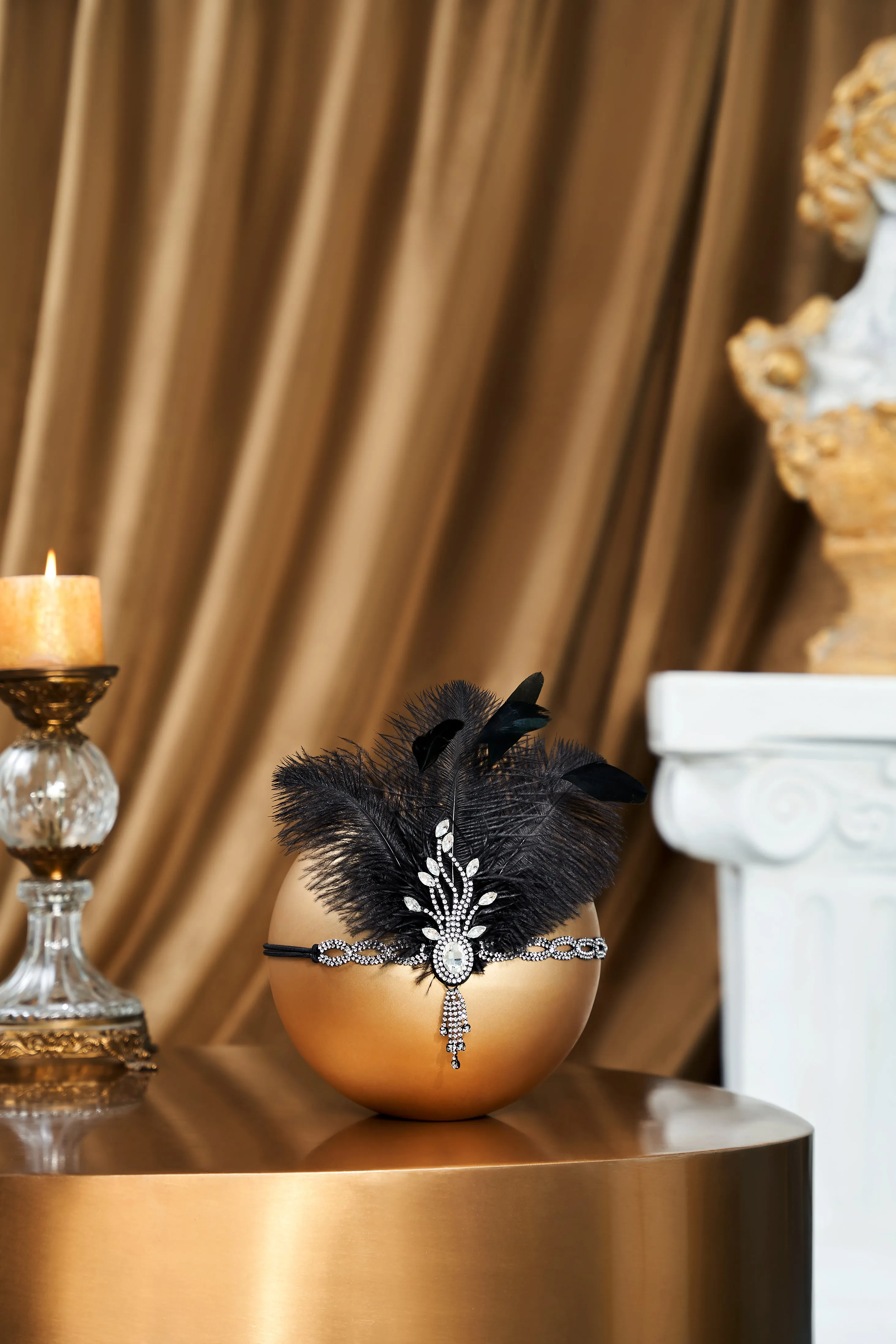 Beaded Rhinestone Tassel Feather Headpiece sold by BABEYOND product image thumbnail 5