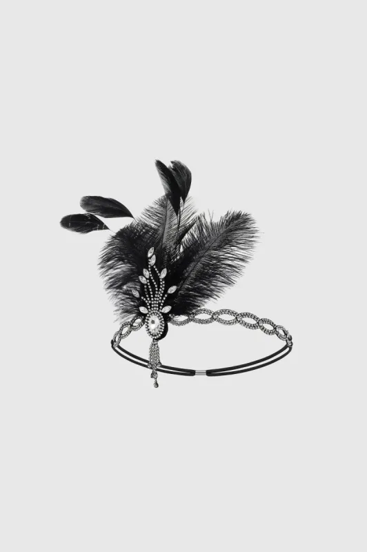 Beaded Rhinestone Tassel Feather Headpiece sold by BABEYOND