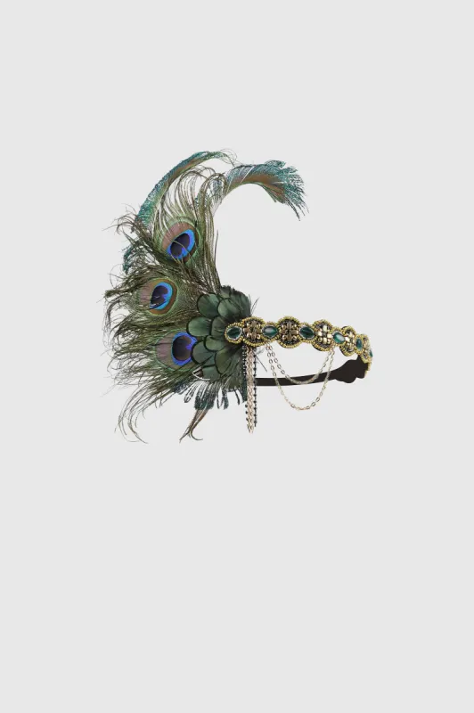 Beaded Peacock Feather Headband sold by BABEYOND