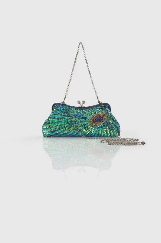 1920s Flapper Peacock Sequined Clutch sold by BABEYOND