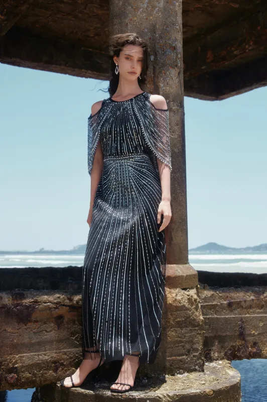 Sparkling Beaded Cape Sleeve Evening Gown sold by BABEYOND