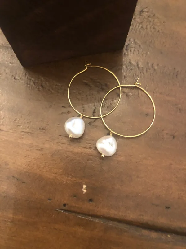 baroque pearl hoop earrings sold by bubs & sass