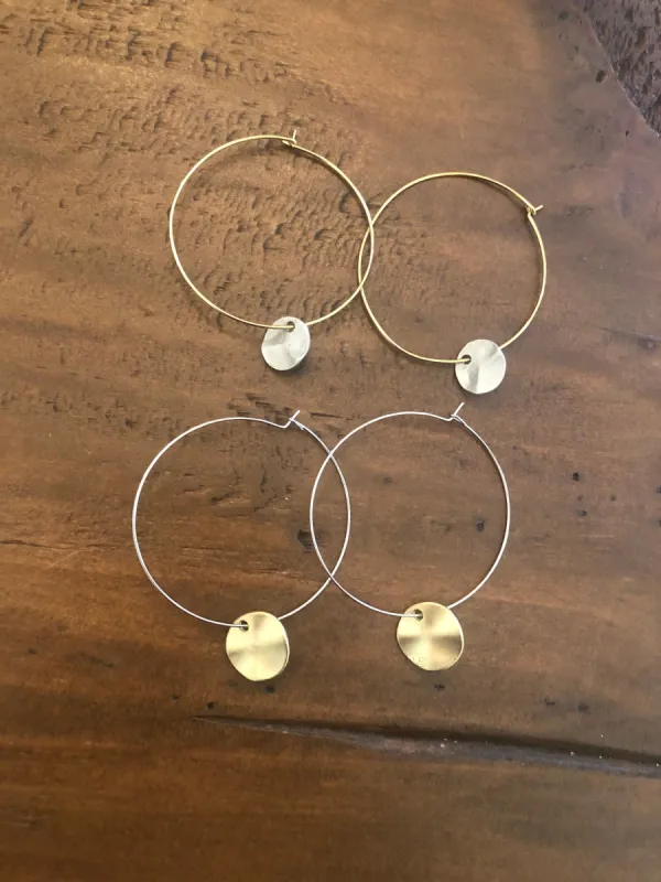 hammered circle dangle hoop earrings sold by bubs & sass