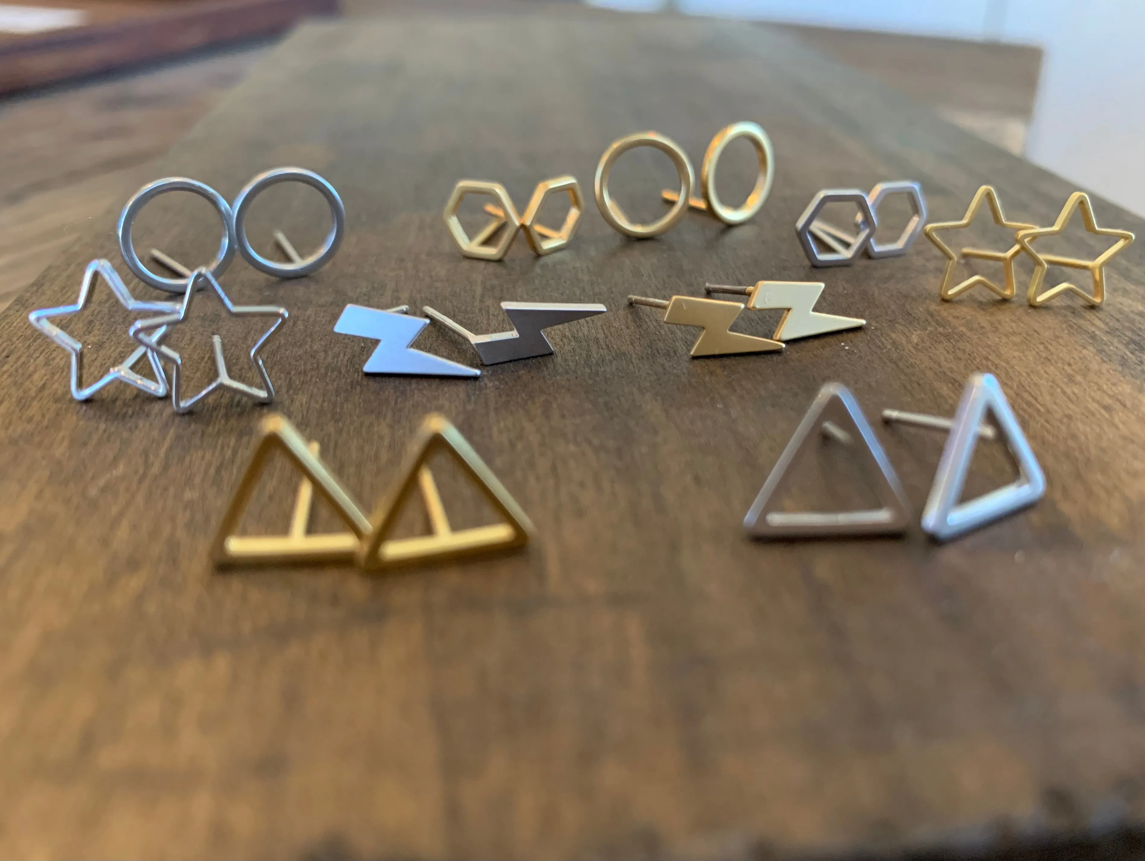 tiny geometric stud earrings sold by bubs & sass