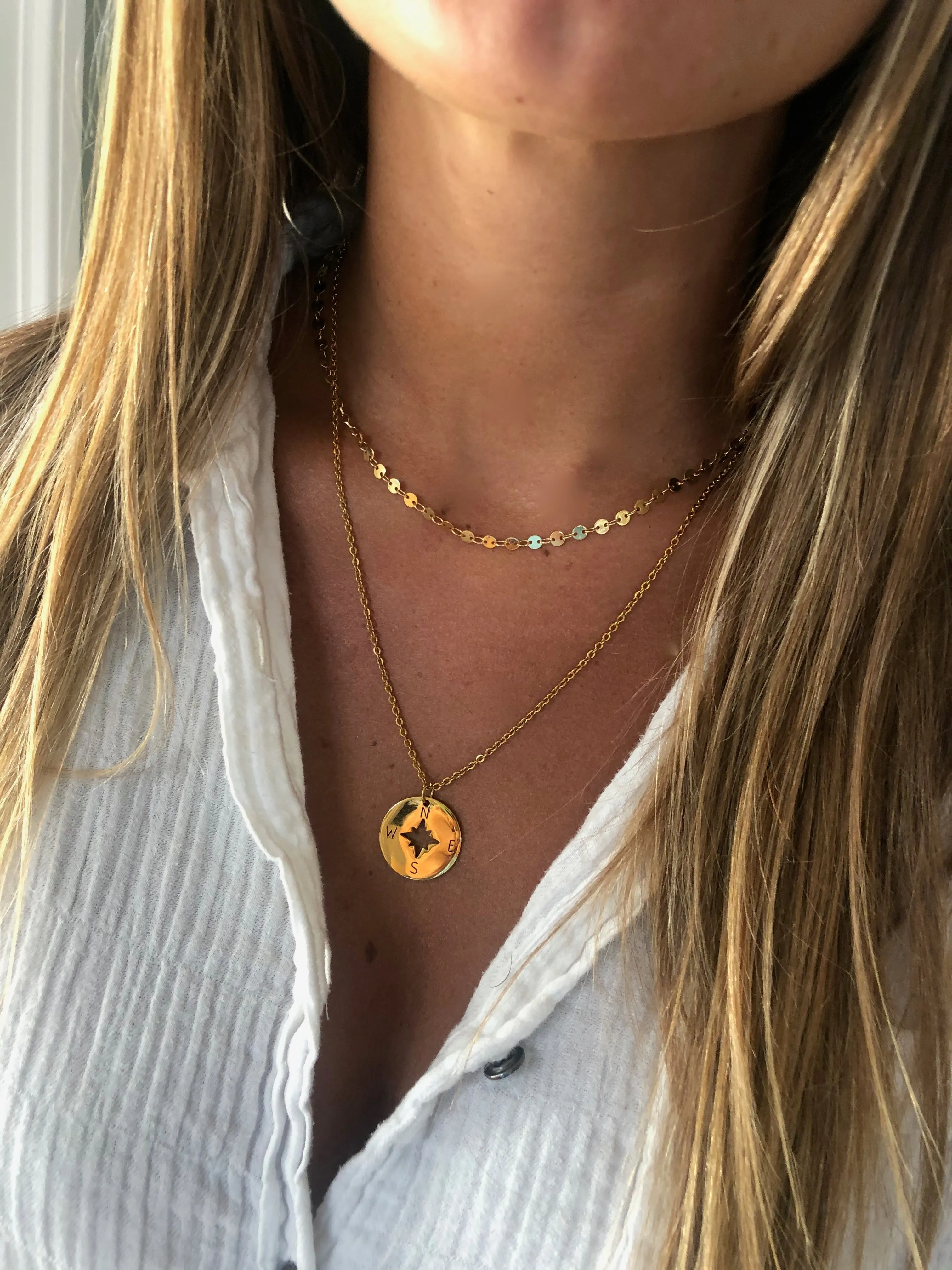 large compass pendant necklace sold by bubs & sass product image thumbnail 2