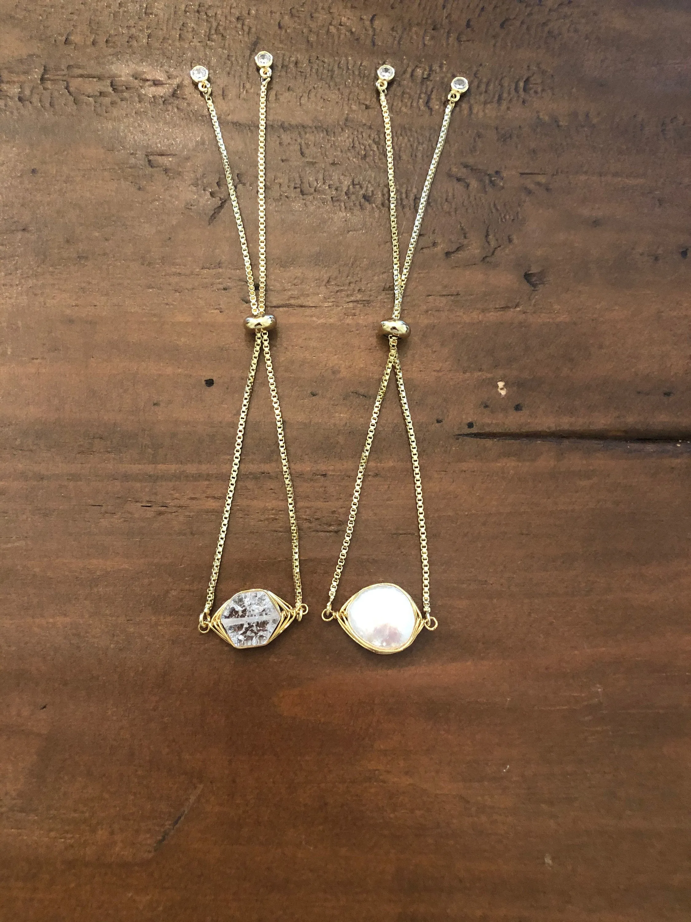 pearl bracelet. crystal bracelet. slider bracelet. adjustable gold bracelet sold by bubs & sass product image thumbnail 2