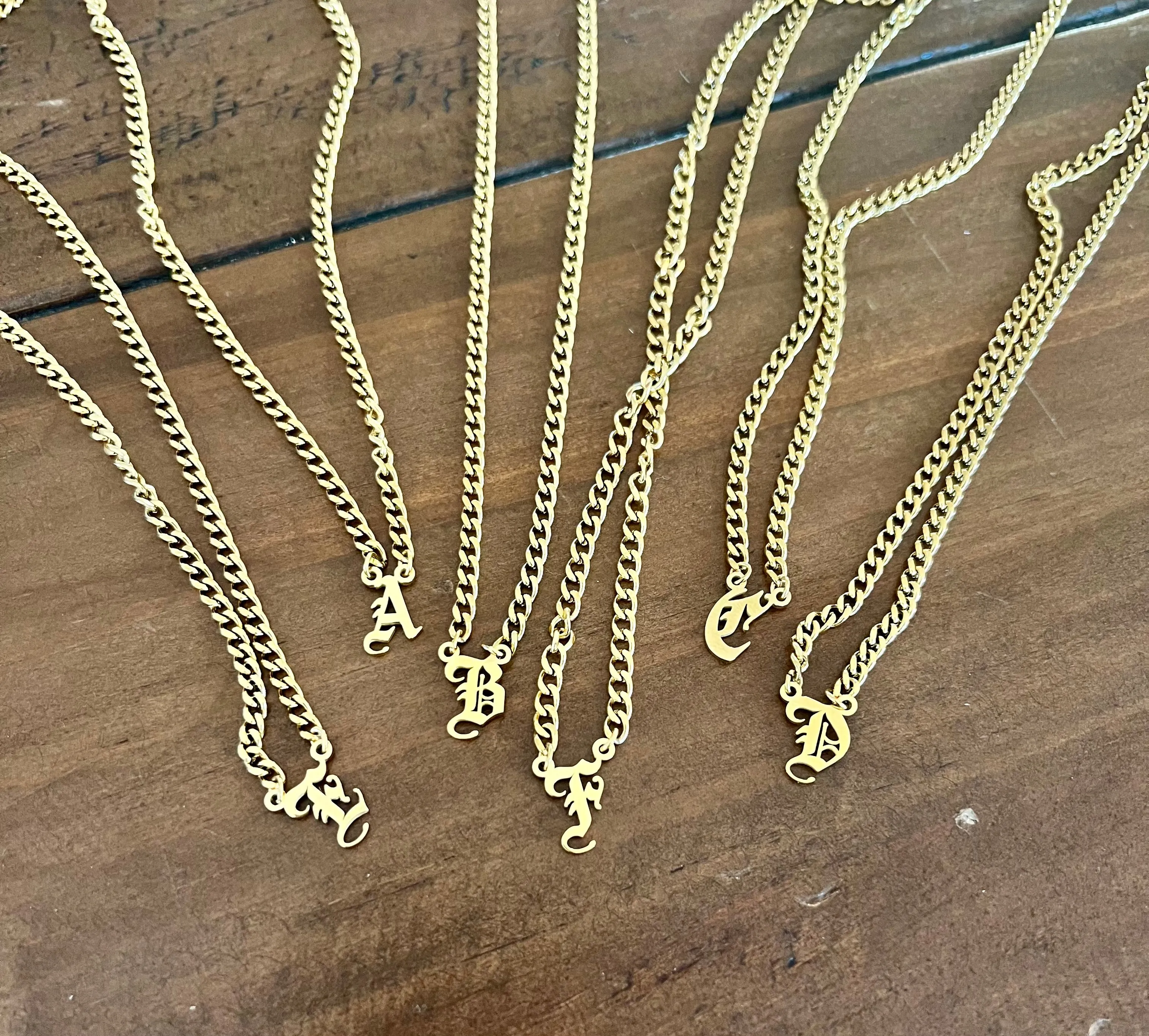 old english initial necklace sold by bubs & sass