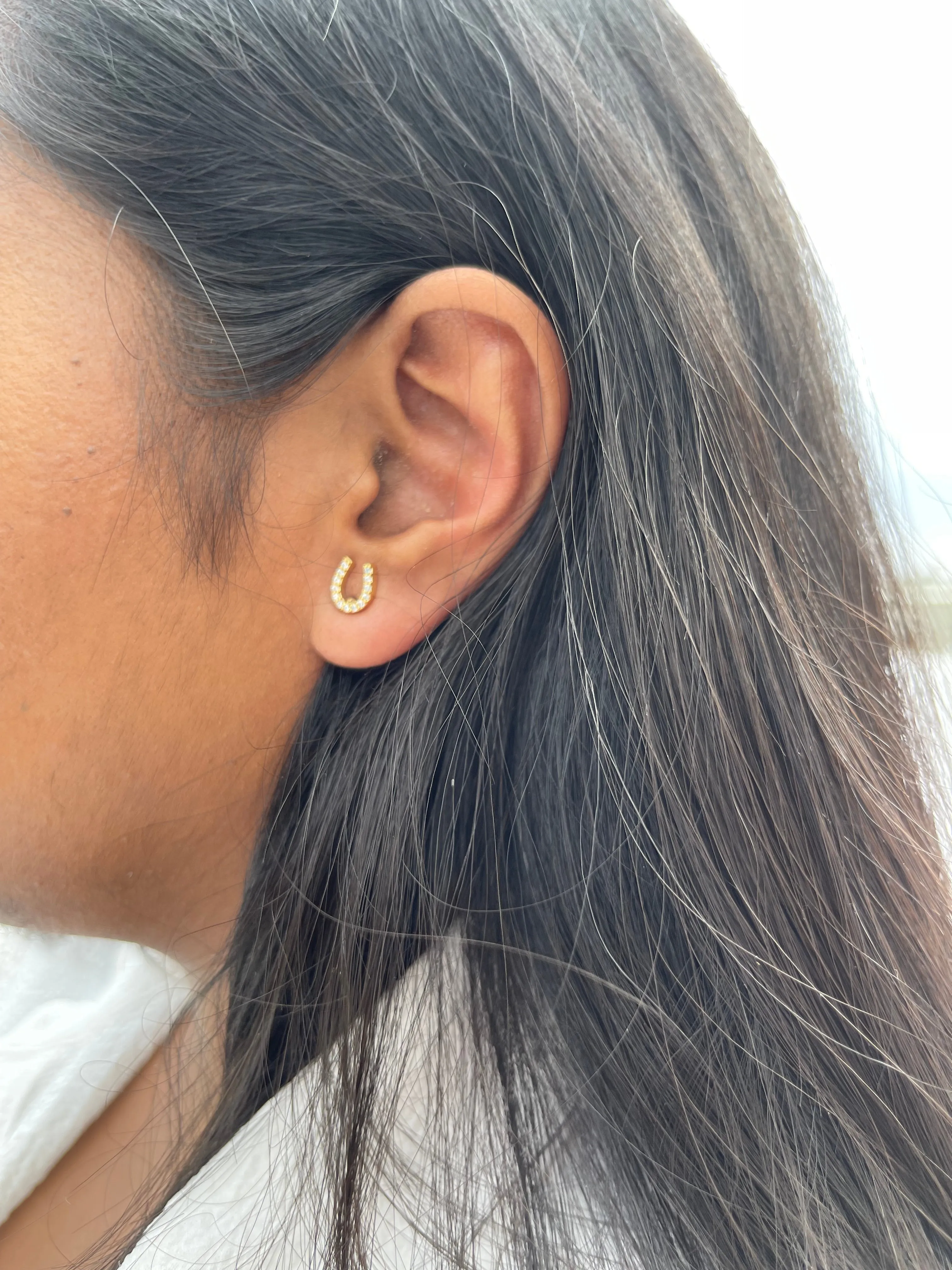 cz lightning bolt/horseshoe stud earrings sold by bubs & sass product image thumbnail 5