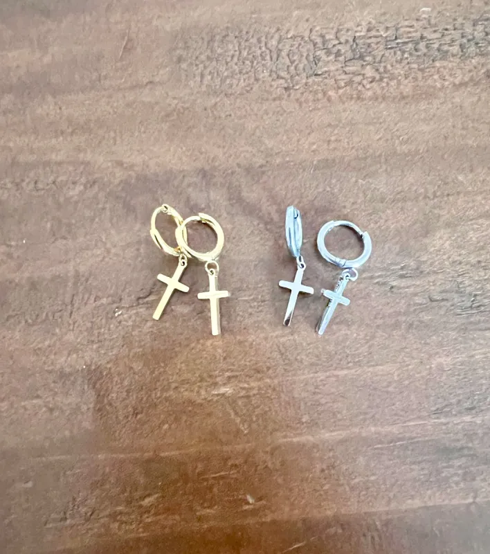 cross huggie earrings sold by bubs & sass