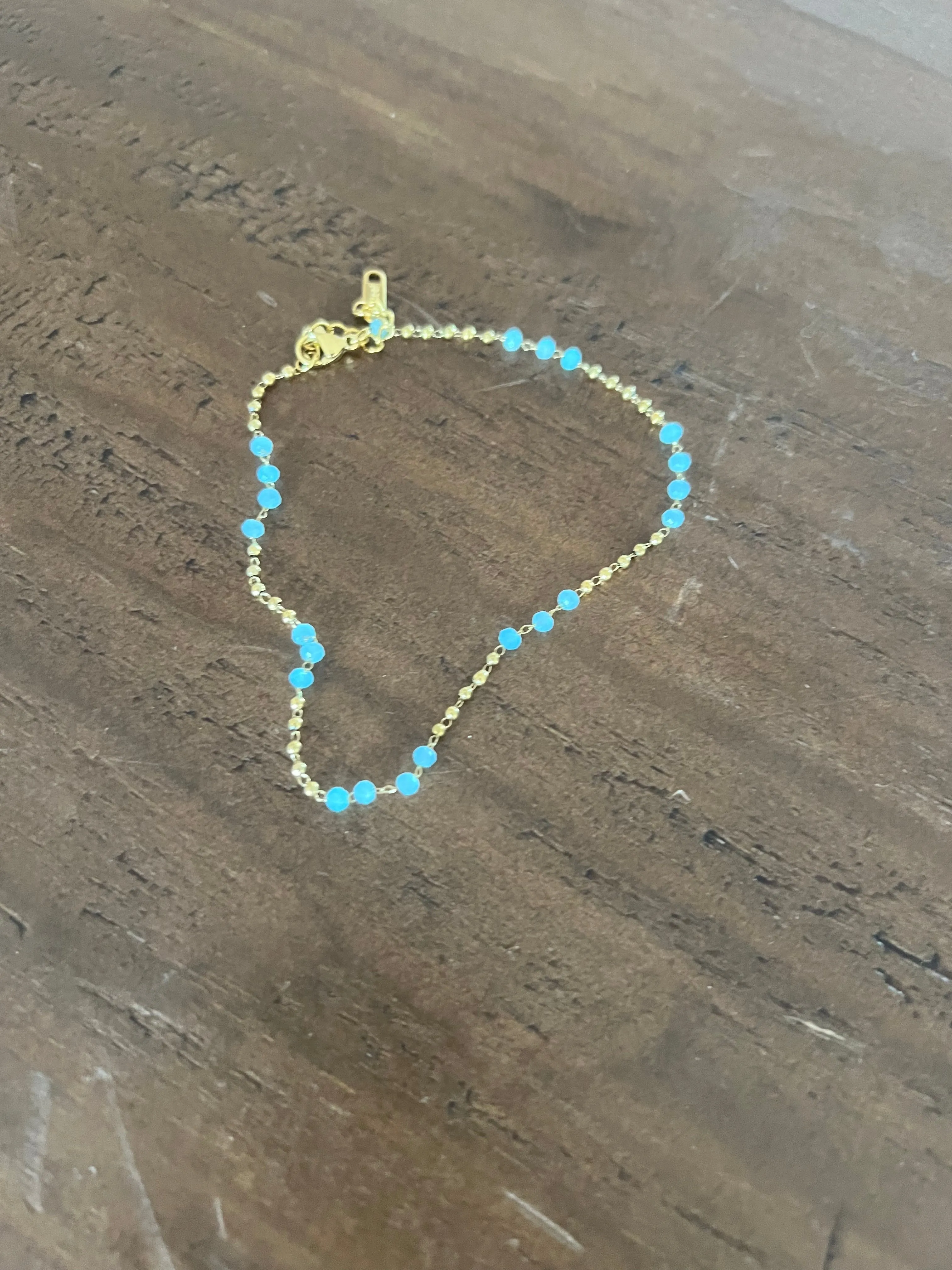 waterproof blue beaded anklet sold by bubs & sass