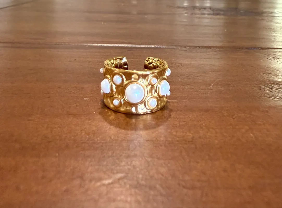 hammered waterproof wide band pearl ring sold by bubs & sass