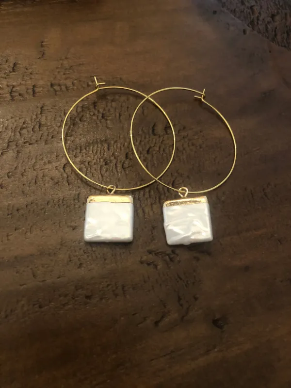 square fresh water pearl hoop earrings. pearl earrings. fresh water pearl hoops. hoop earrings sold by bubs & sass