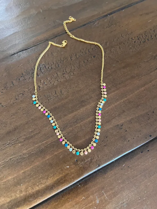 colorful, dainty drop disc choker sold by bubs & sass