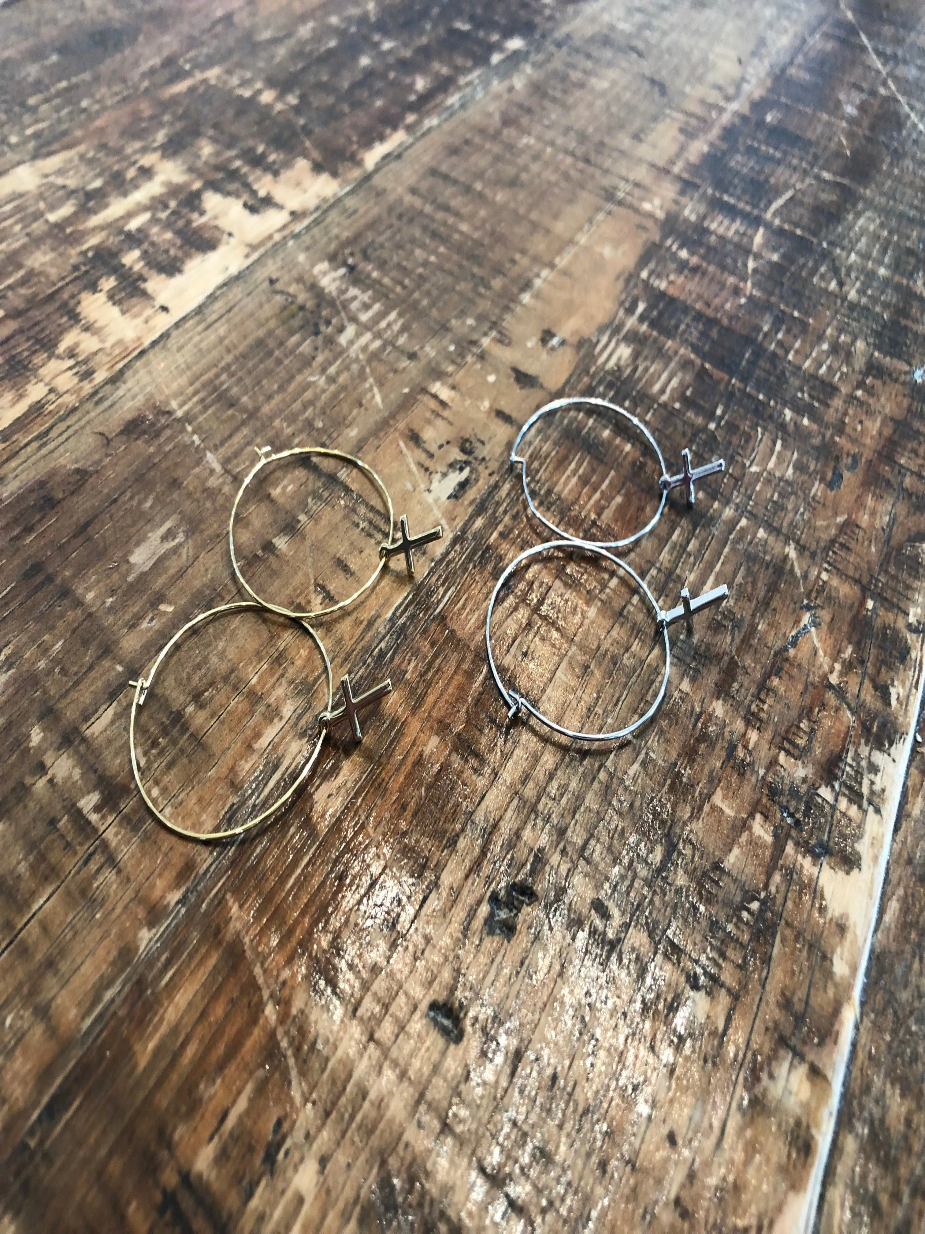 dangle cross hoop earrings sold by bubs & sass product image thumbnail 3