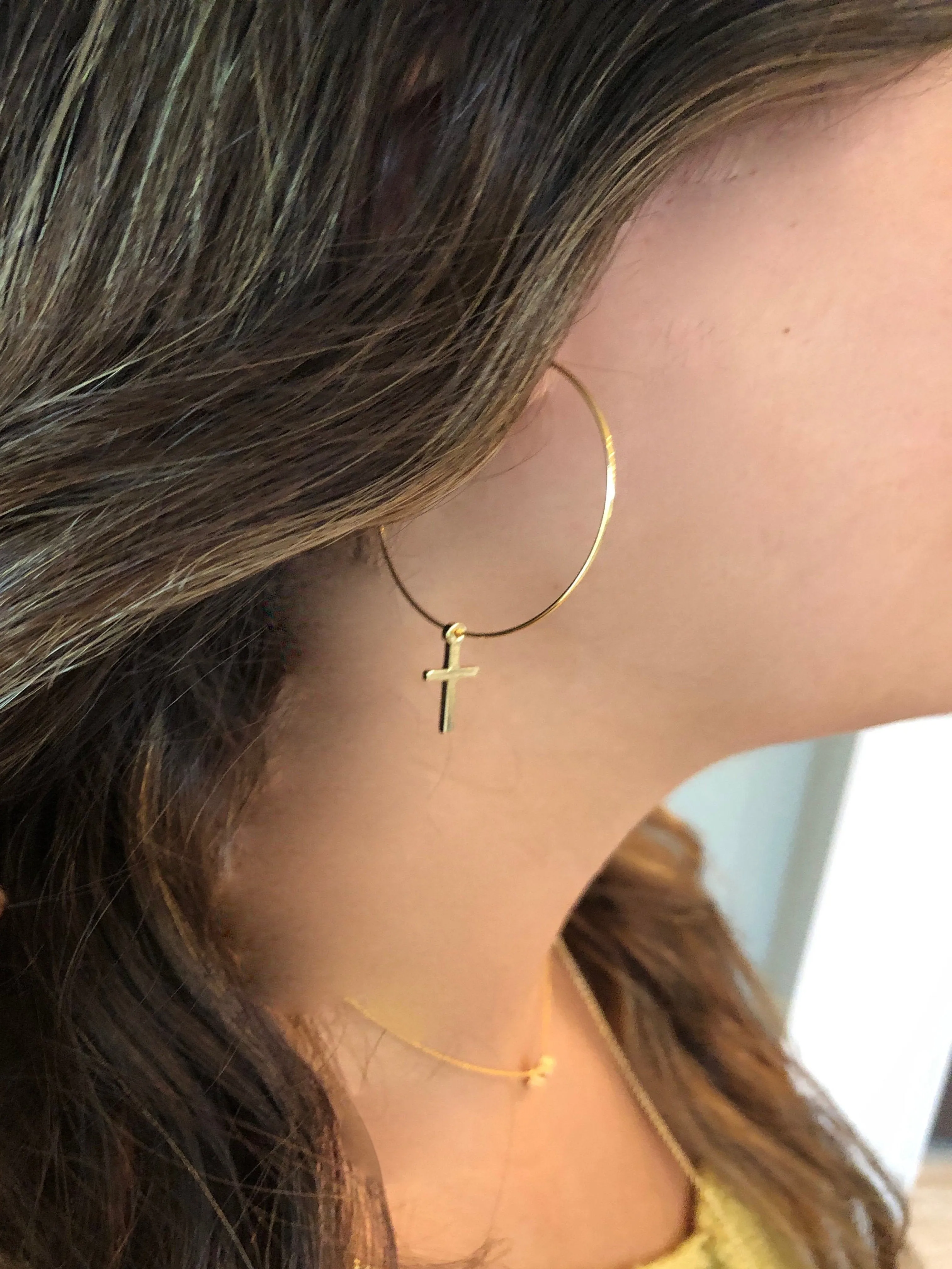 dangle cross hoop earrings sold by bubs & sass product image thumbnail 2