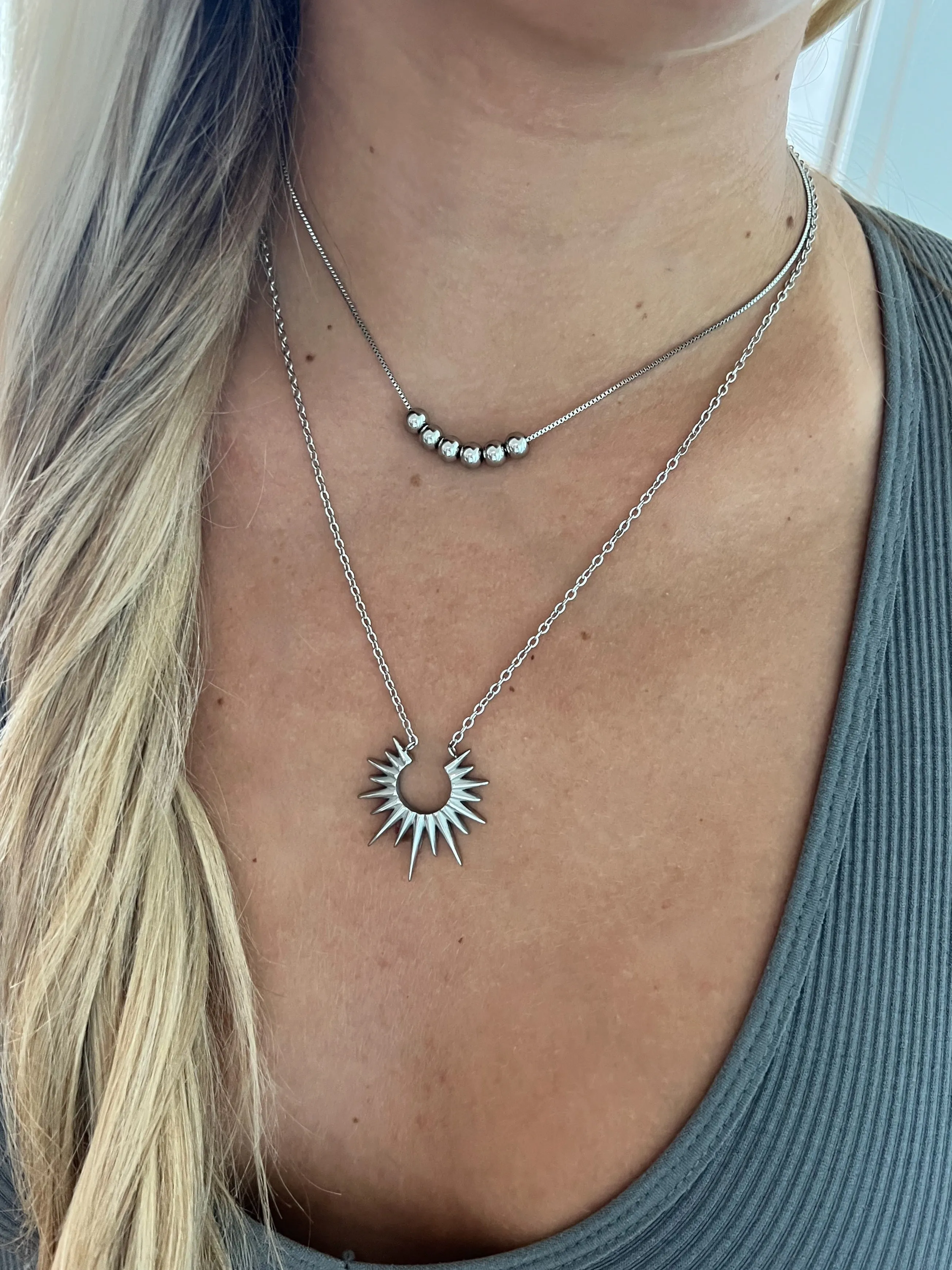 simple stainless steel beaded necklace sold by bubs & sass product image thumbnail 4