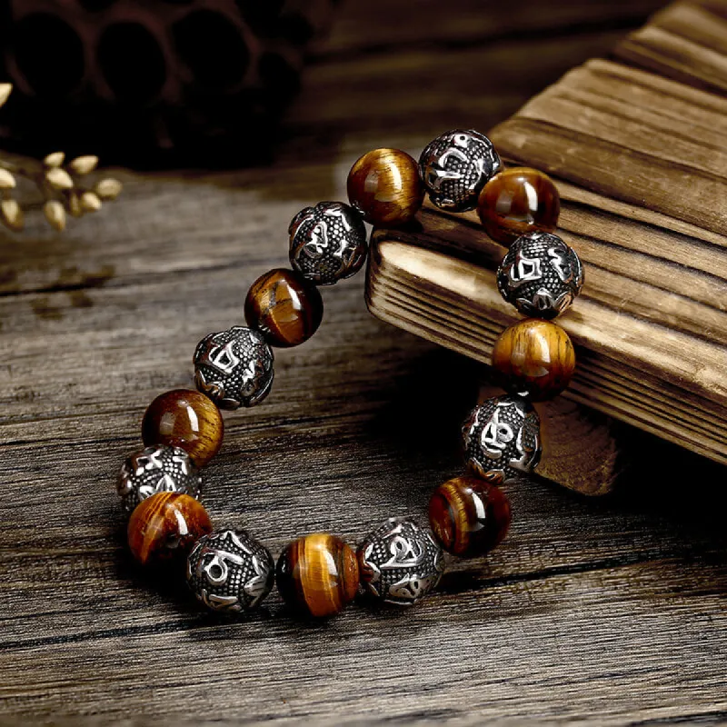 Vintage Six-character Stainless Steel Buddha Bead Bracelet sold by GTHIC