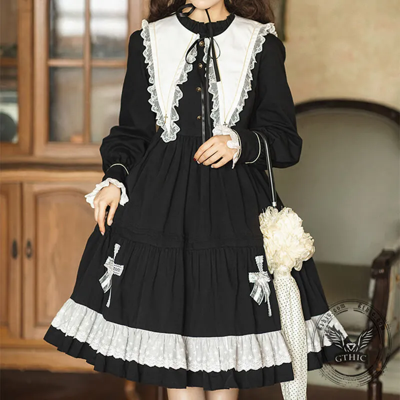 Gothic Ruffle Lace Cotton Lolita Dress sold by GTHIC product image thumbnail 4