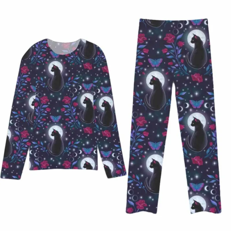 Black Cat with Roses Halloween Sleepwear Set made by GTHIC