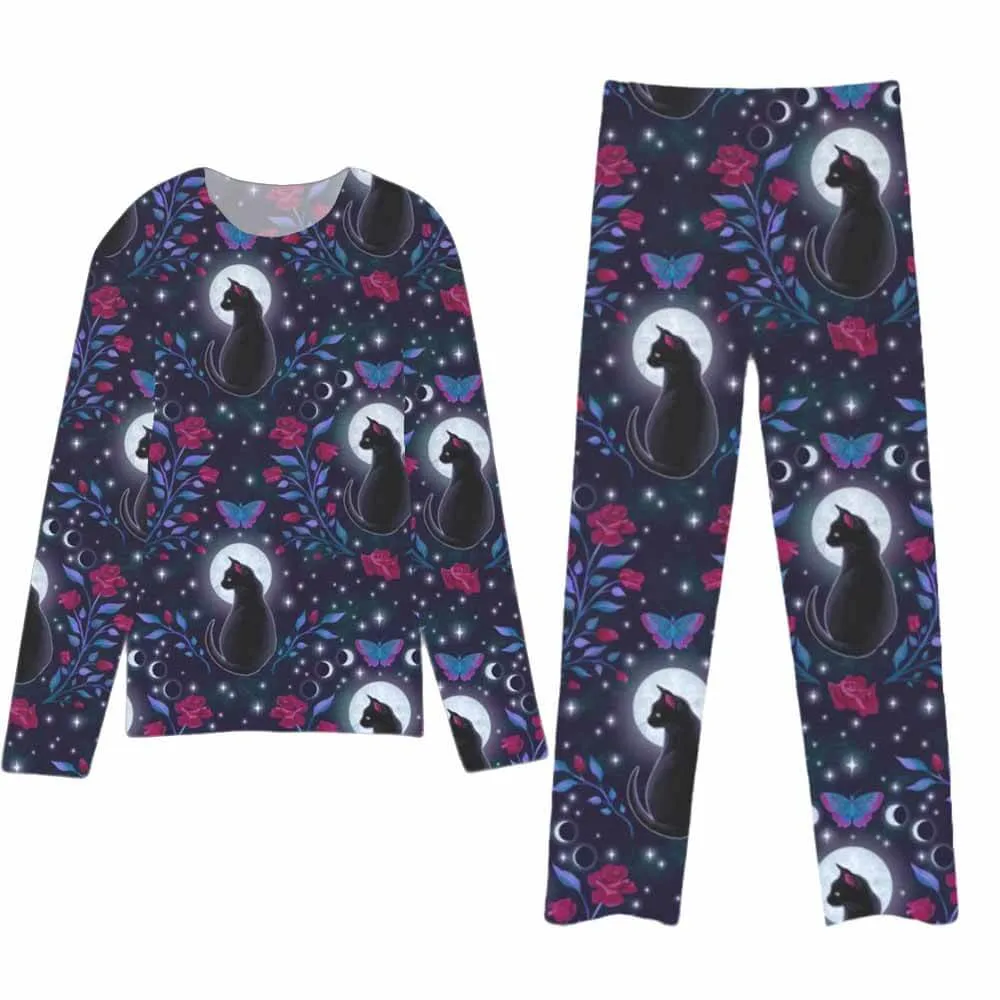 Black Cat with Roses Halloween Sleepwear Set sold by GTHIC