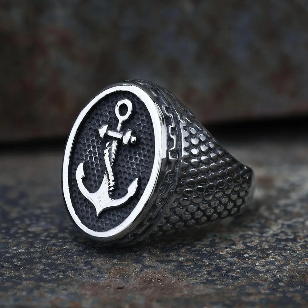 Carved Anchor Stainless Steel Marine Ring sold by GTHIC