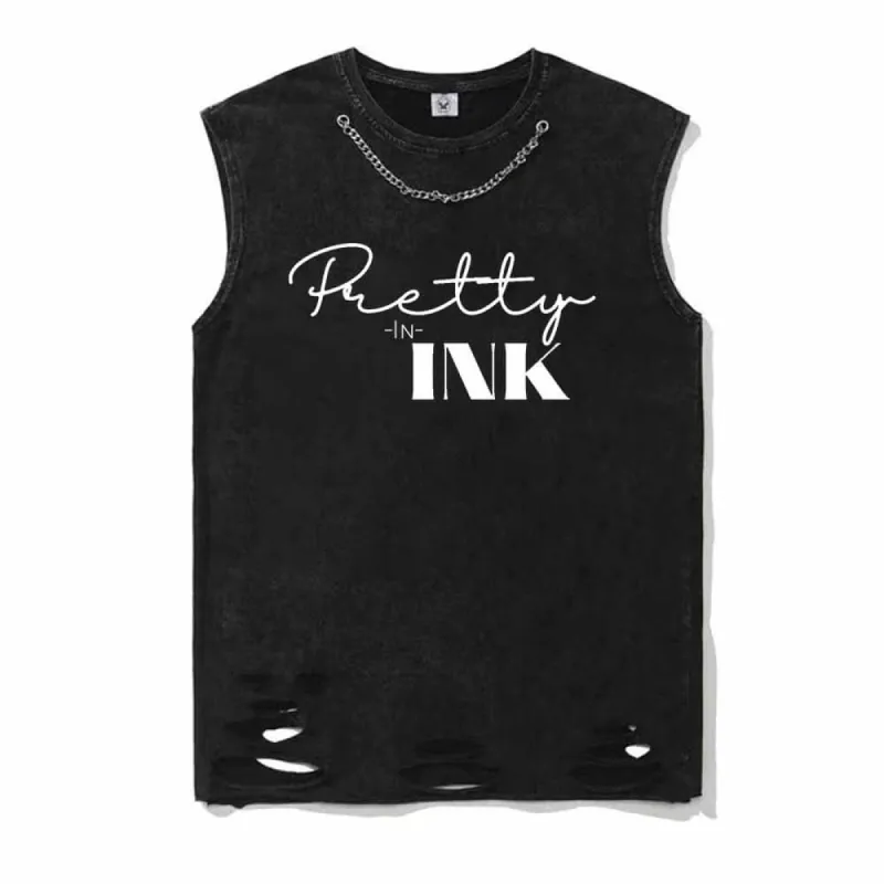 Pretty In Ink Print Vintage Washed Cotton Vest Top sold by GTHIC