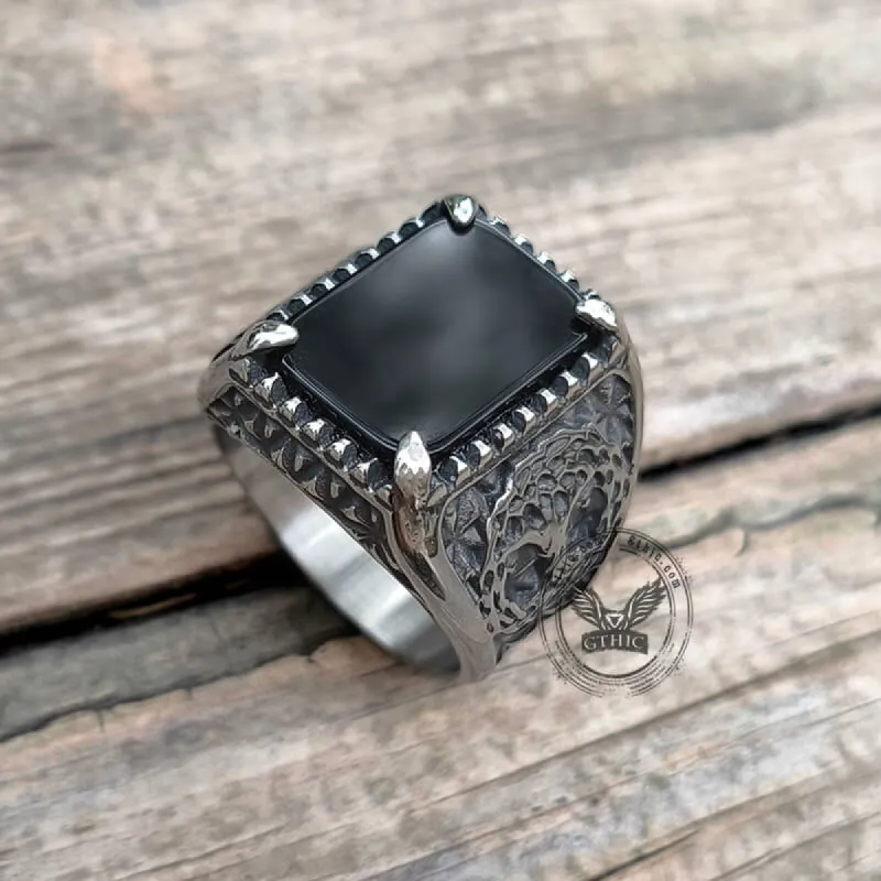 Tree Of Life Onyx Stainless Steel Viking Ring sold by GTHIC
