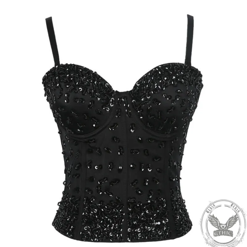 Lace Beaded Crystal Rhinestone Bustier Corset Crop Top sold by GTHIC