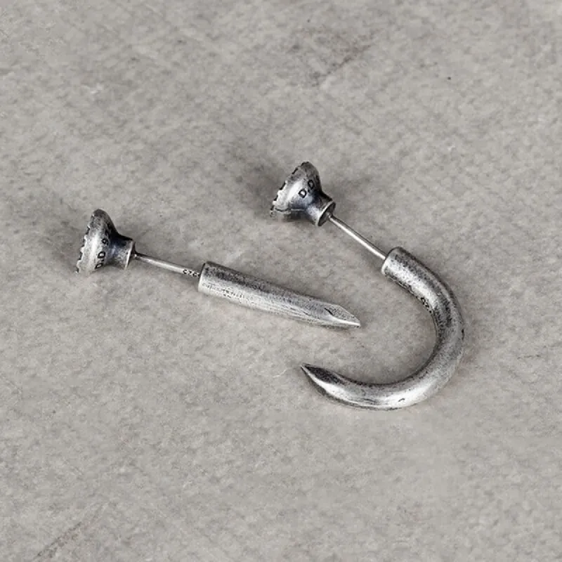 Punk Bent Hook Straight Nail Sterling Silver Stud Earring sold by GTHIC