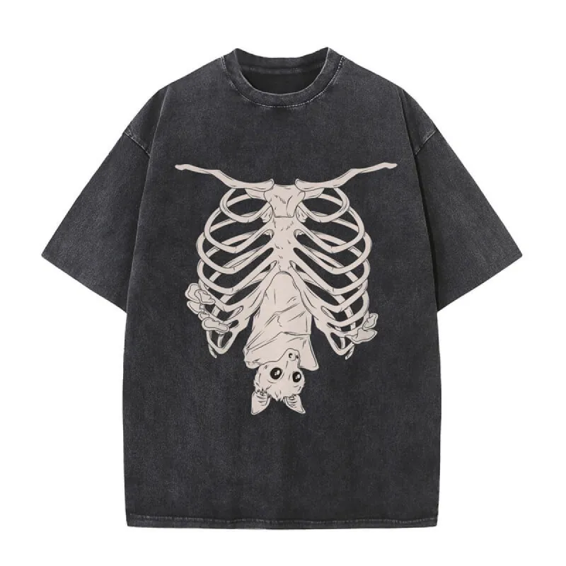 Vintage Washed Creepy Bat Skeleton T-shirt sold by GTHIC