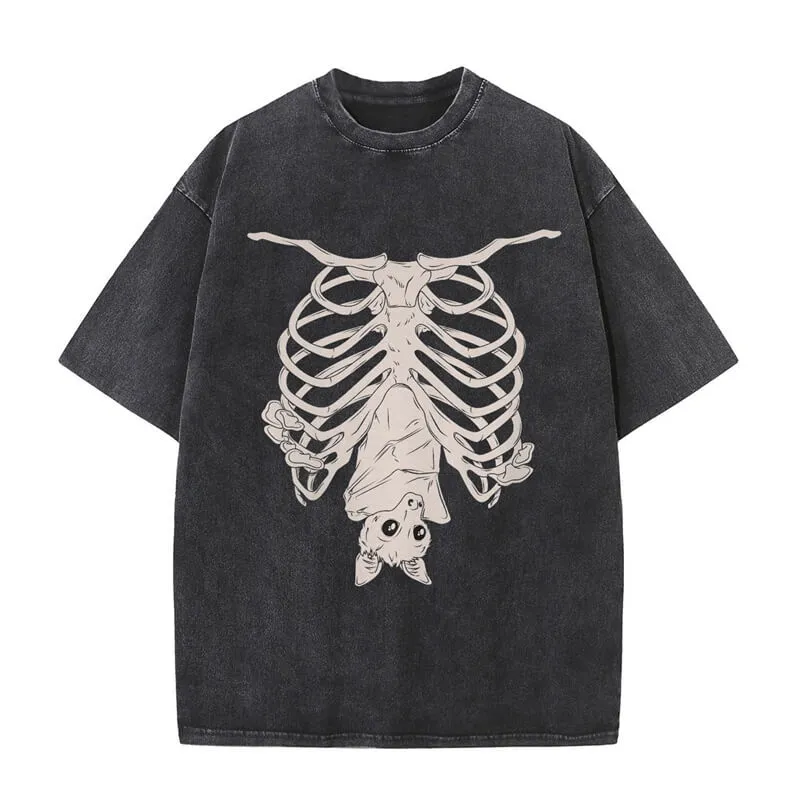 Vintage Washed Creepy Bat Skeleton T-shirt sold by GTHIC