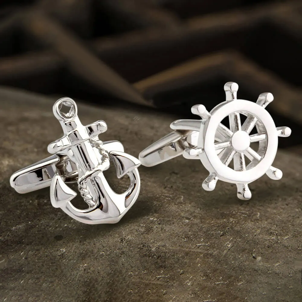 Anchor Rudder Brass Bullet Back Cufflinks sold by GTHIC